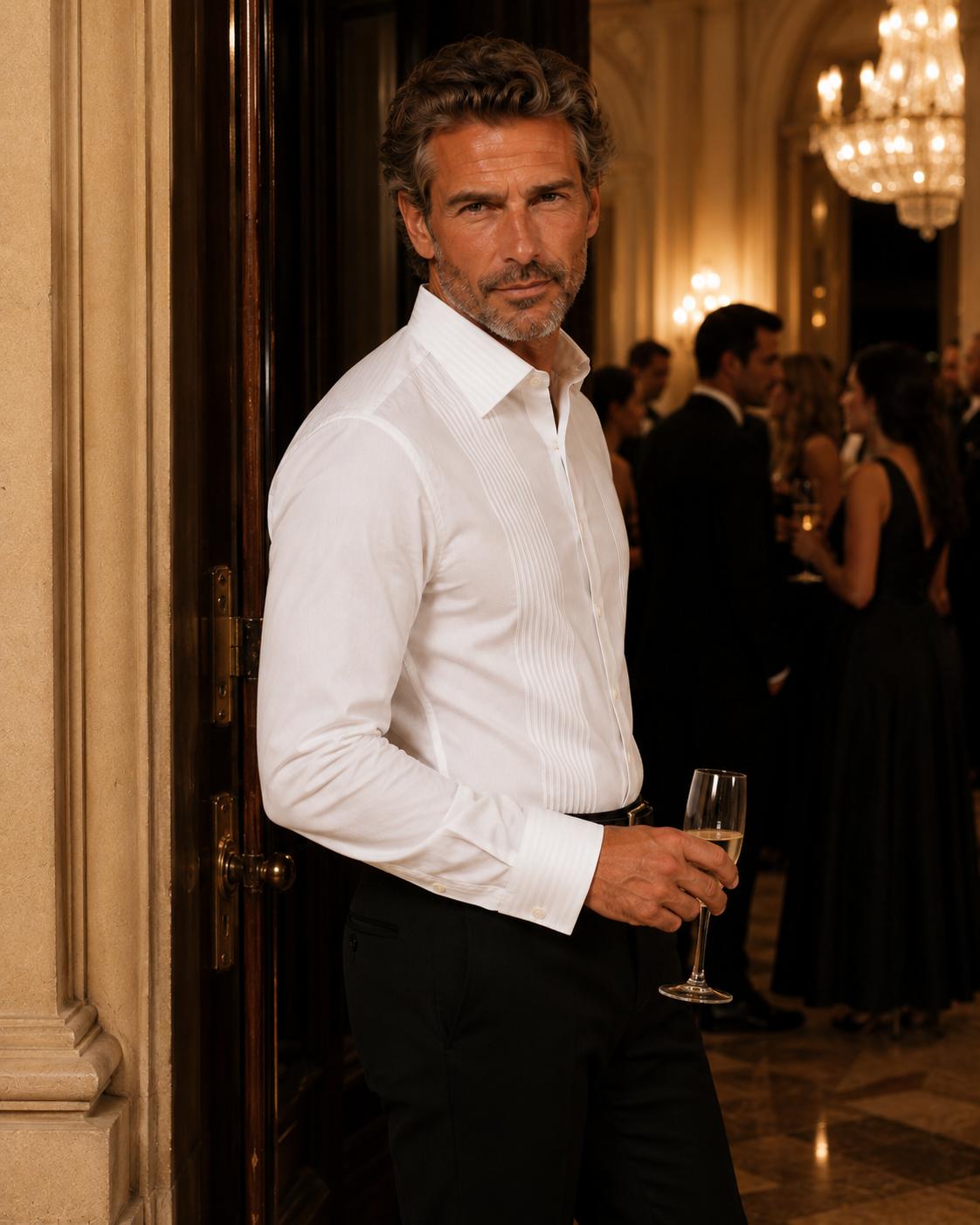 Men White Pleated Front Luxury Partywear Shirt