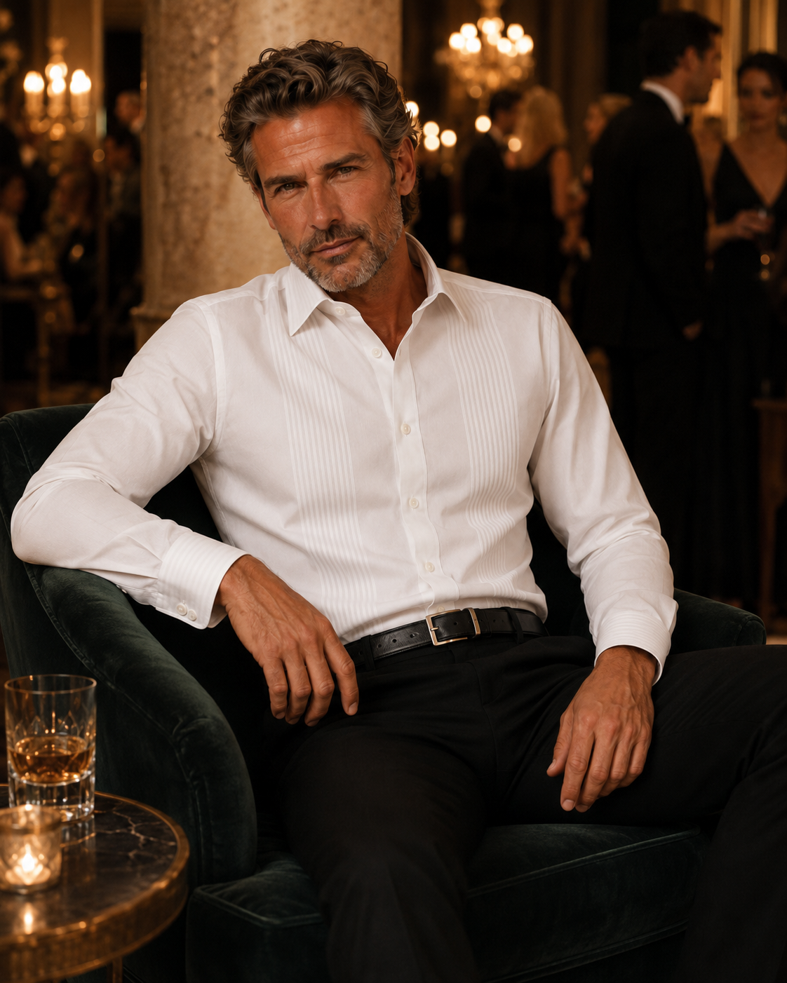 Men White Pleated Front Luxury Partywear Shirt