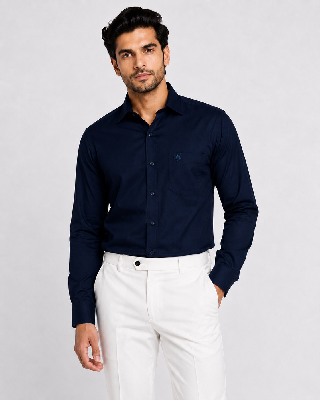 Dark Blue Solid Premium Formal Shirt