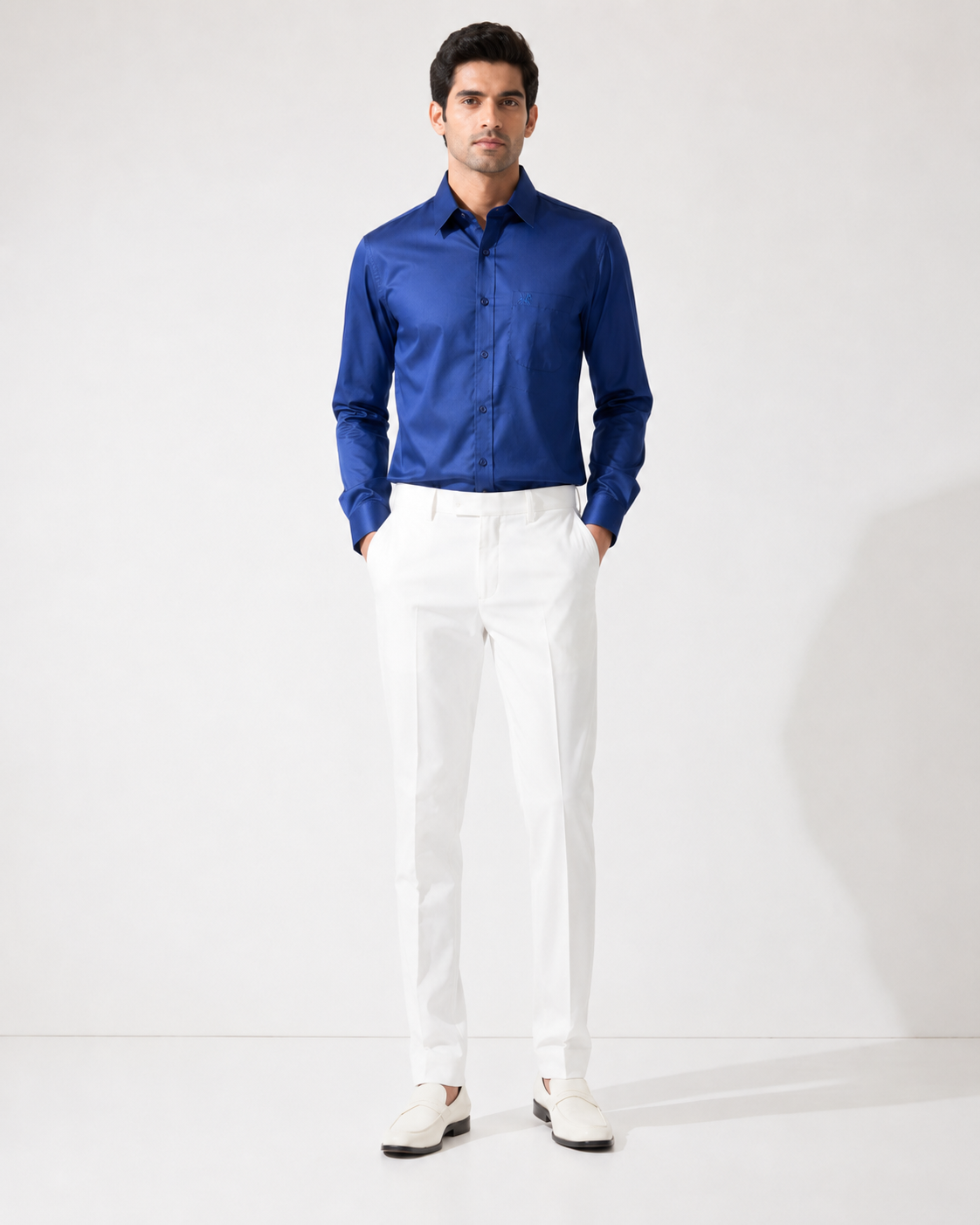 Men Royal Blue Solid Premium Formal Shirt