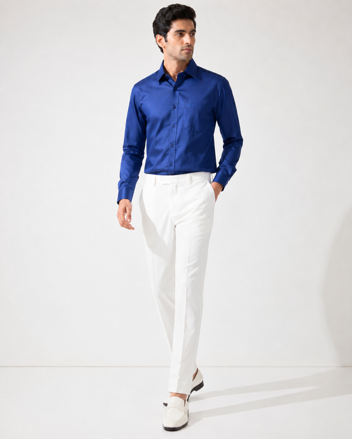 Men Royal Blue Solid Premium Formal Shirt