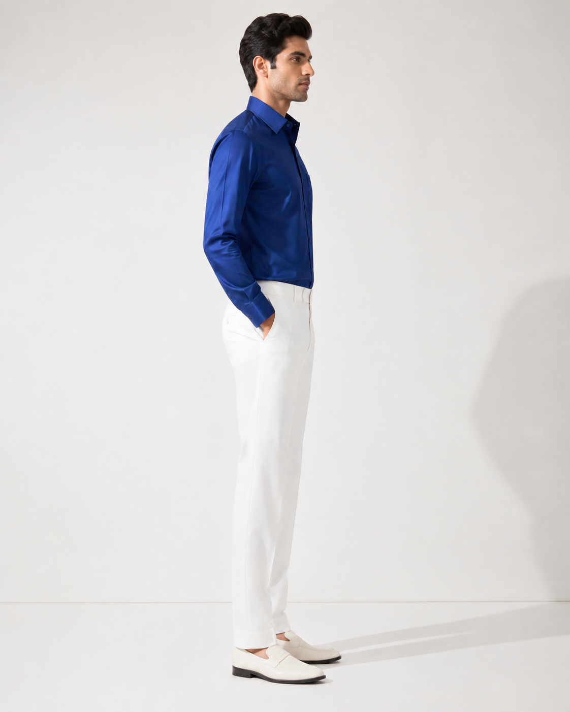 Men Royal Blue Solid Premium Formal Shirt