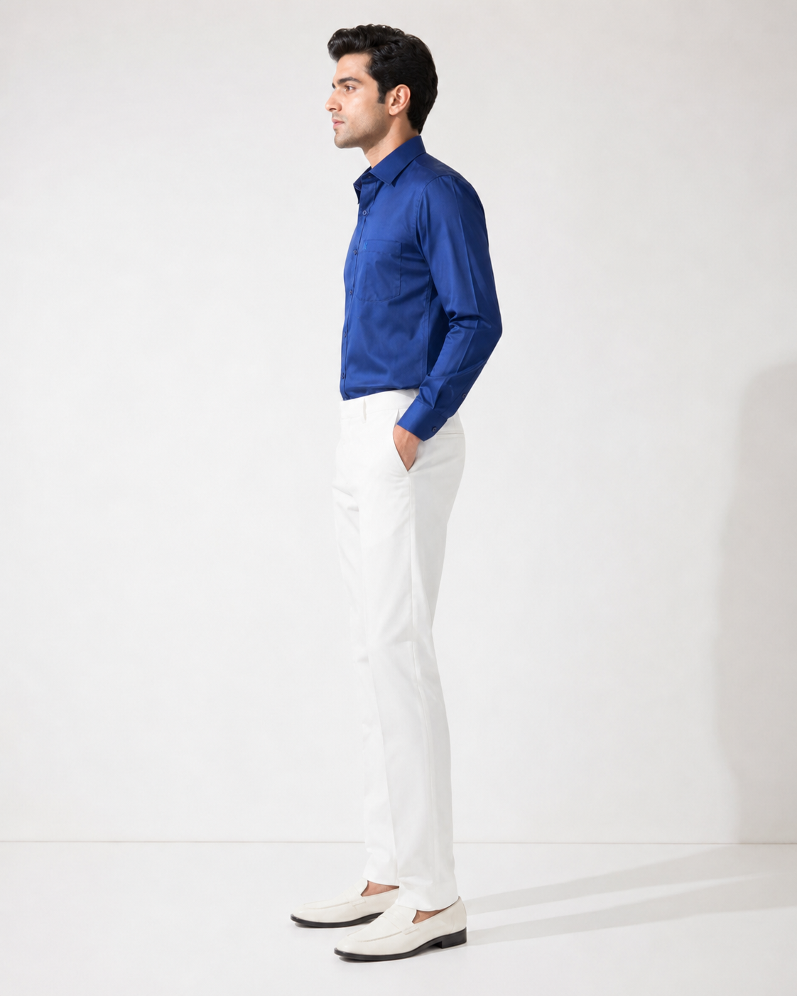 Men Royal Blue Solid Premium Formal Shirt