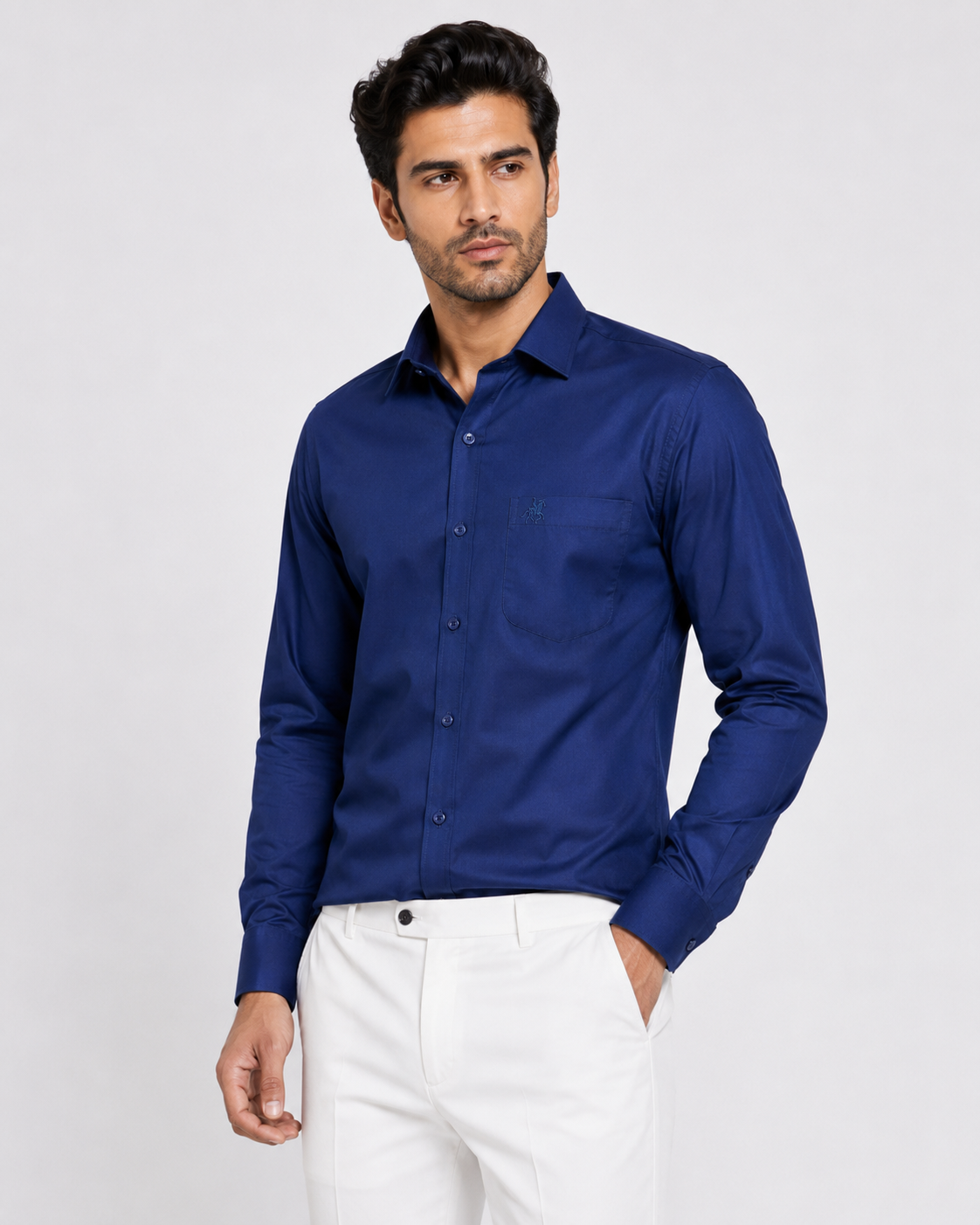 Men Royal Blue Solid Premium Formal Shirt