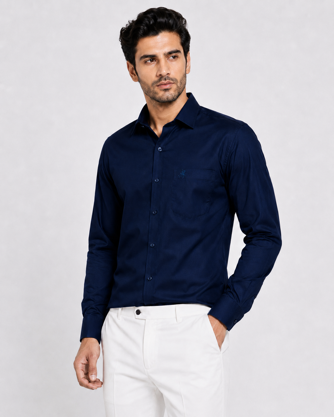 Dark Blue Solid Premium Formal Shirt