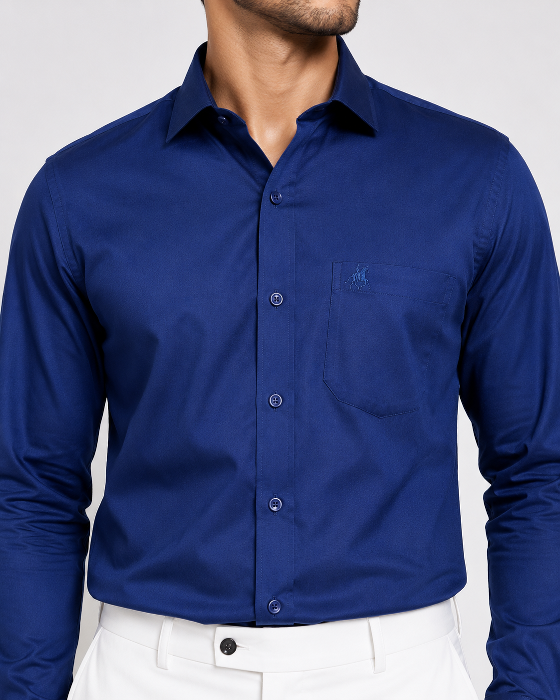 Men Royal Blue Solid Premium Formal Shirt