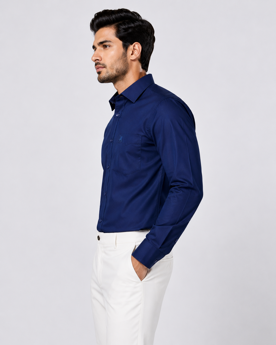 Men Royal Blue Solid Premium Formal Shirt
