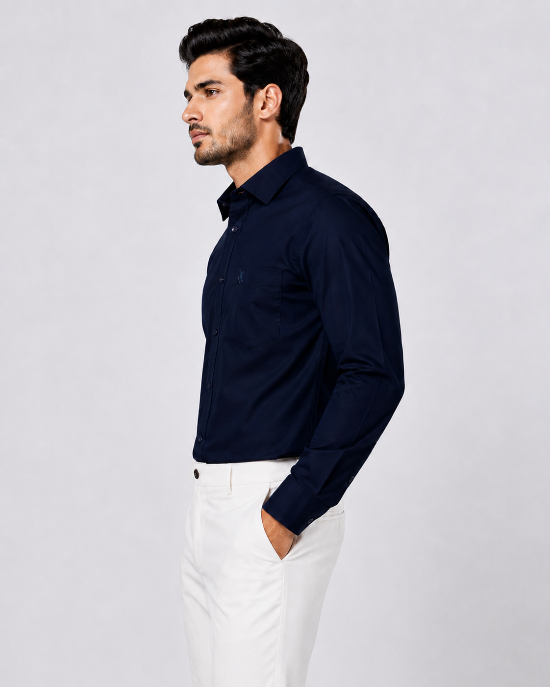 Dark Blue Solid Premium Formal Shirt