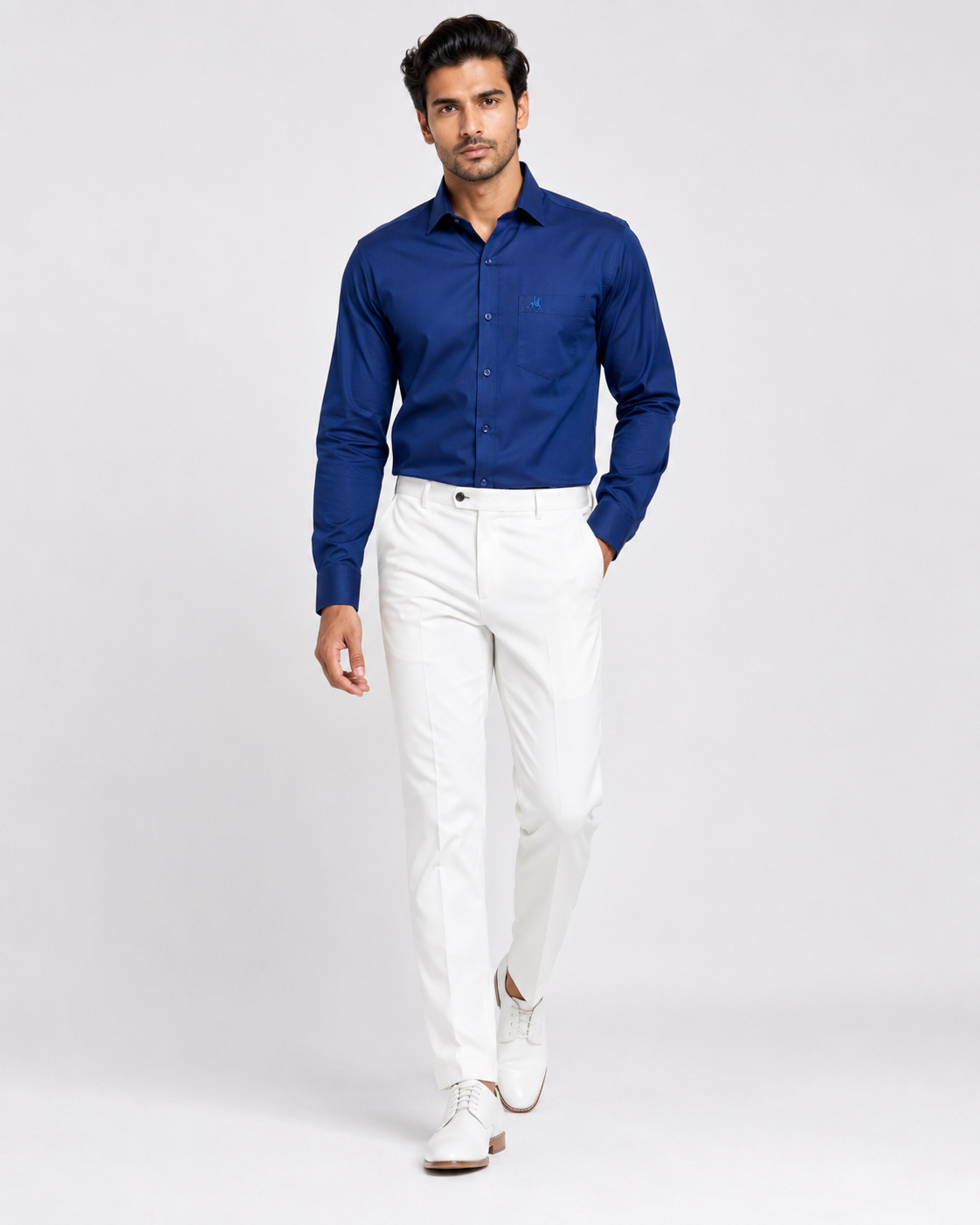 Men Royal Blue Solid Premium Formal Shirt