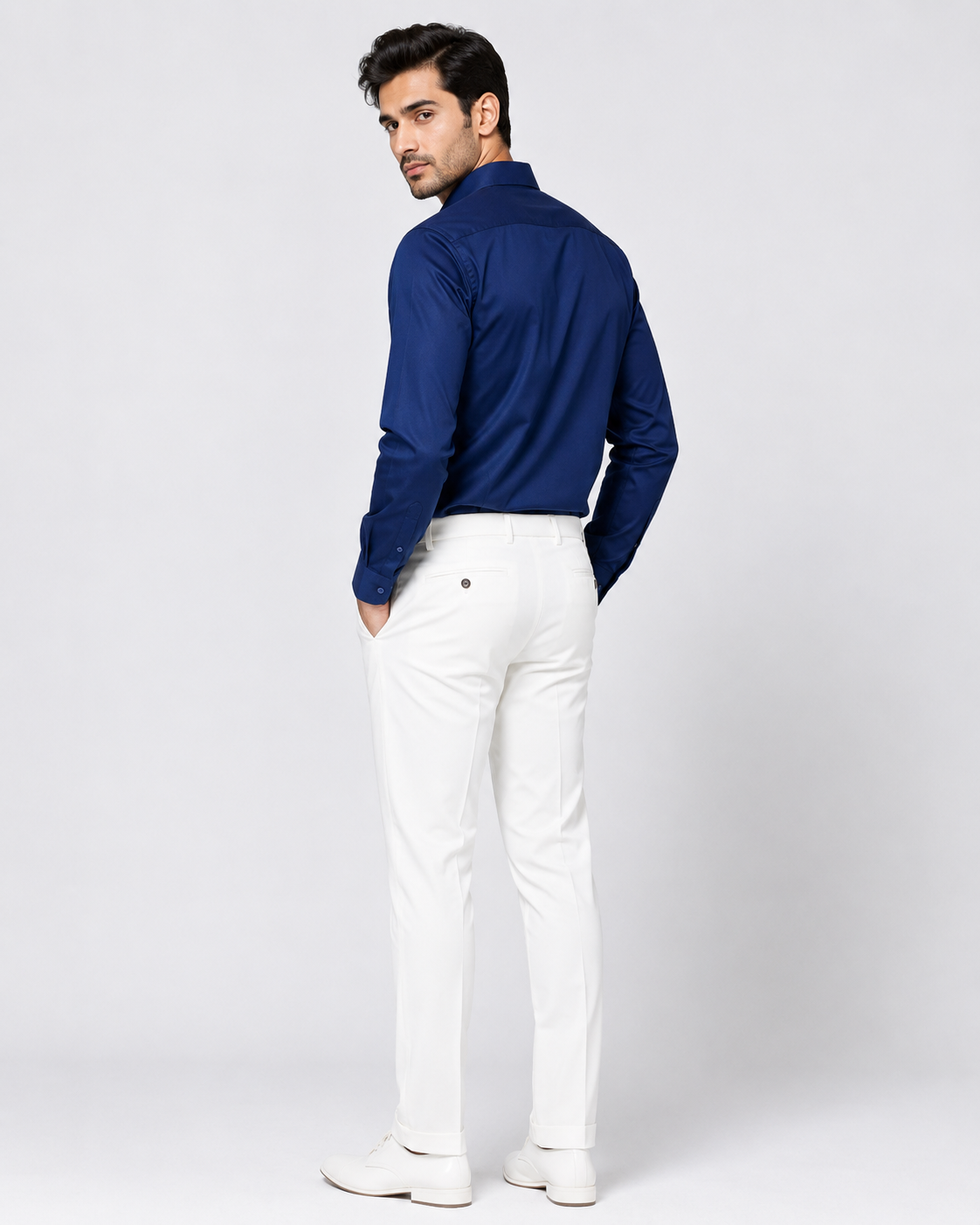Men Royal Blue Solid Premium Formal Shirt