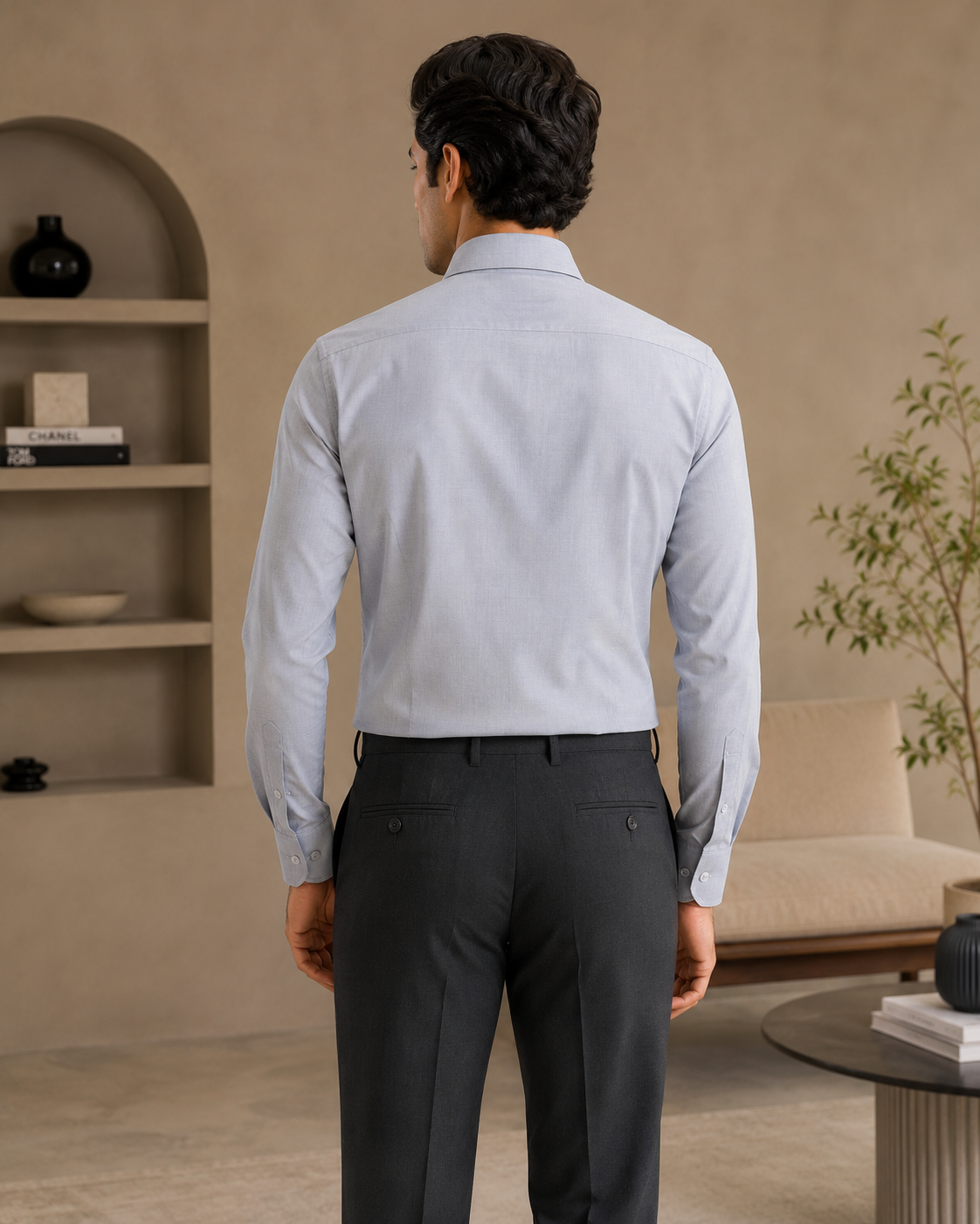 Men Light Grey Solid Premium Formal Shirt