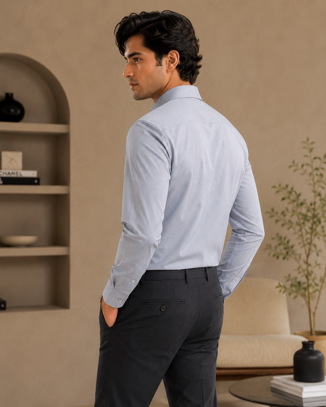 Men Light Grey Solid Premium Formal Shirt
