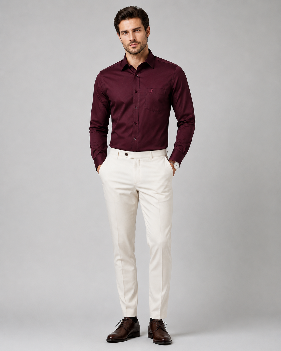 Men Maroon Solid Premium Formal Shirt