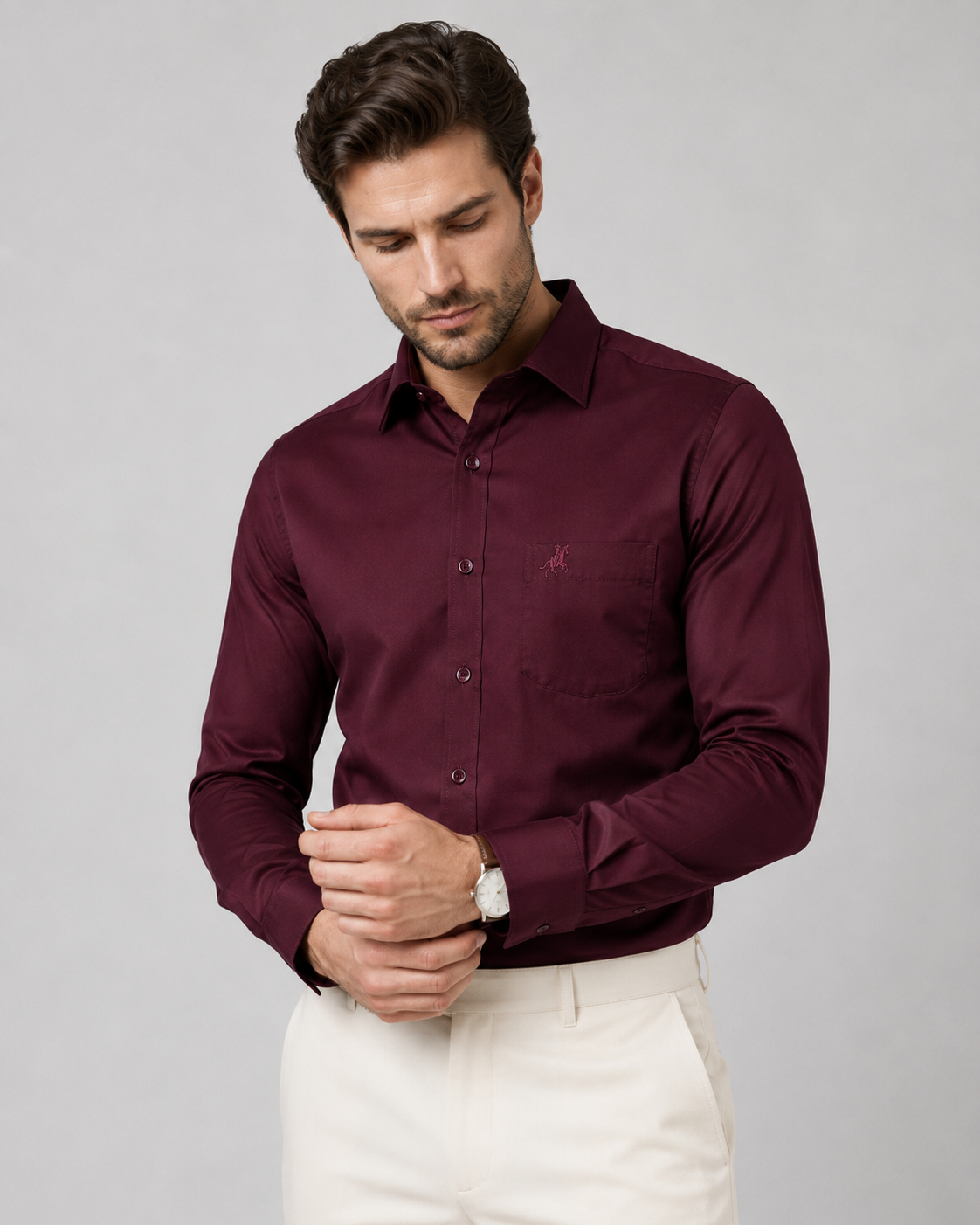 Men Maroon Solid Premium Formal Shirt