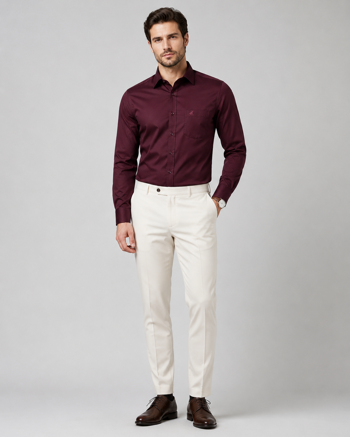 Men Maroon Solid Premium Formal Shirt