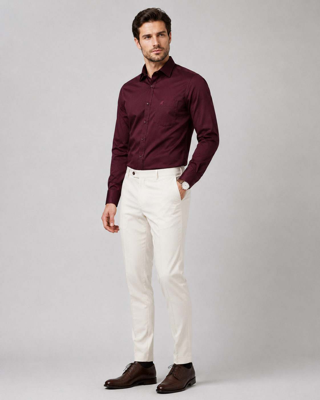 Men Maroon Solid Premium Formal Shirt