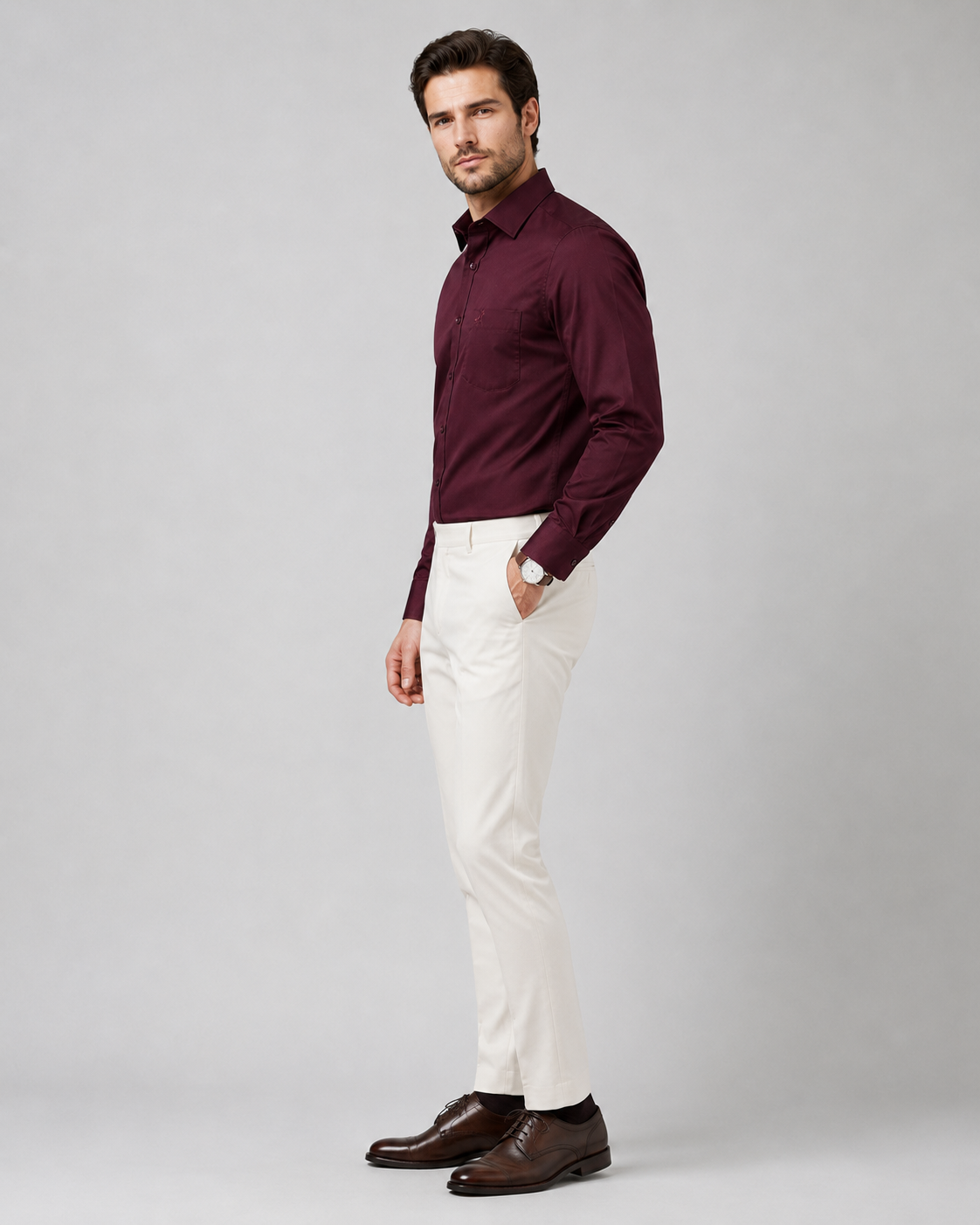 Men Maroon Solid Premium Formal Shirt