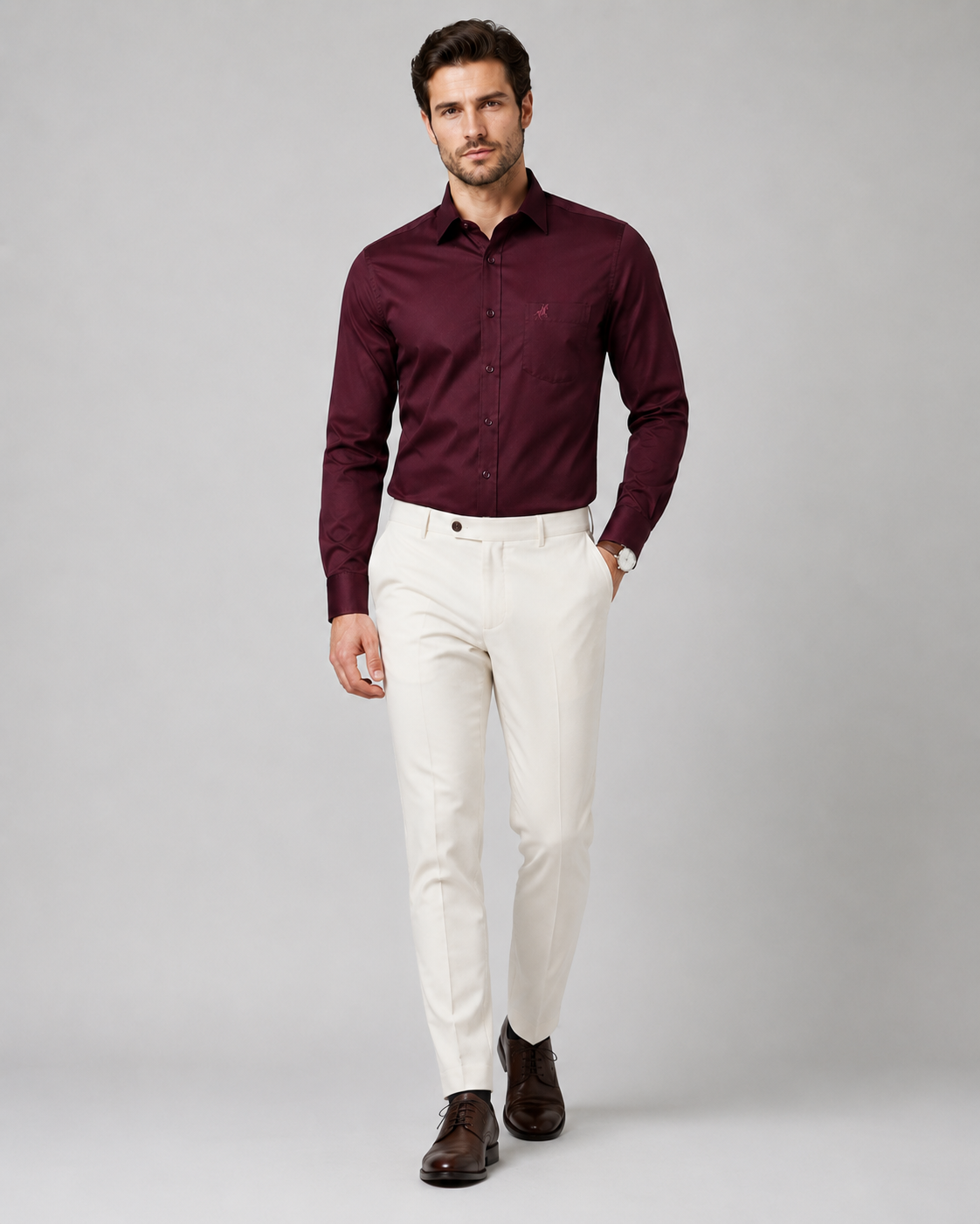 Men Maroon Solid Premium Formal Shirt