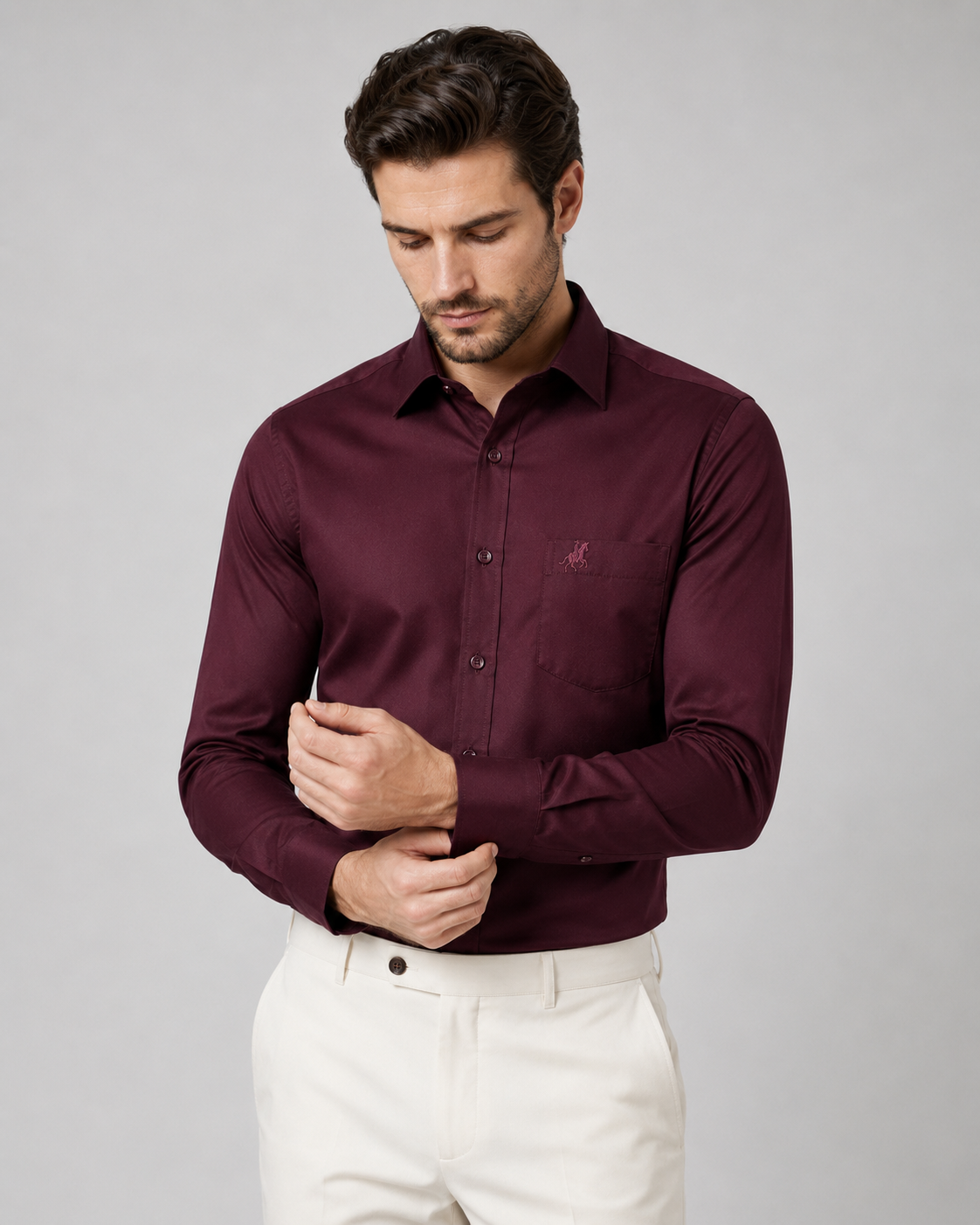 Men Maroon Solid Premium Formal Shirt