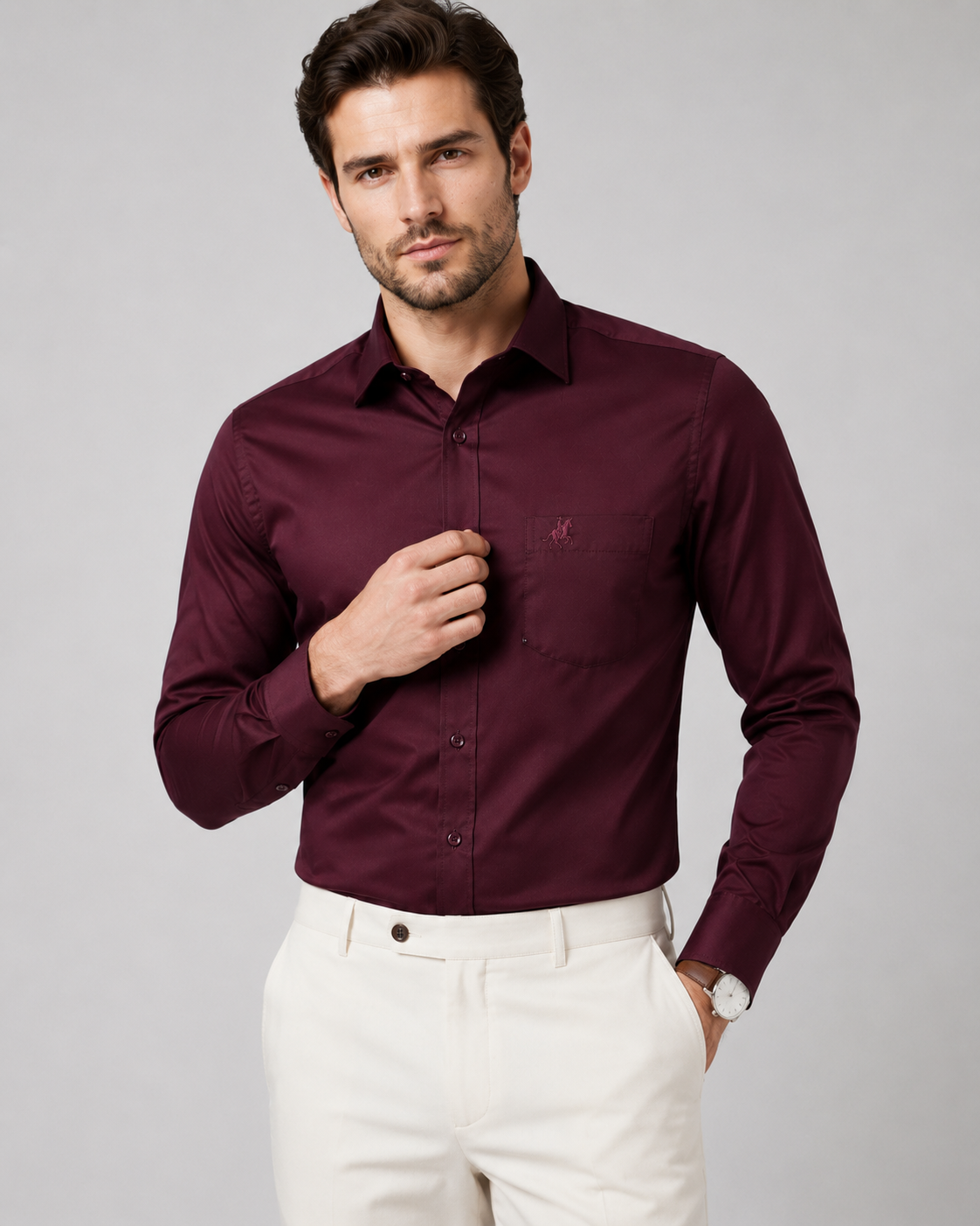 Men Maroon Solid Premium Formal Shirt