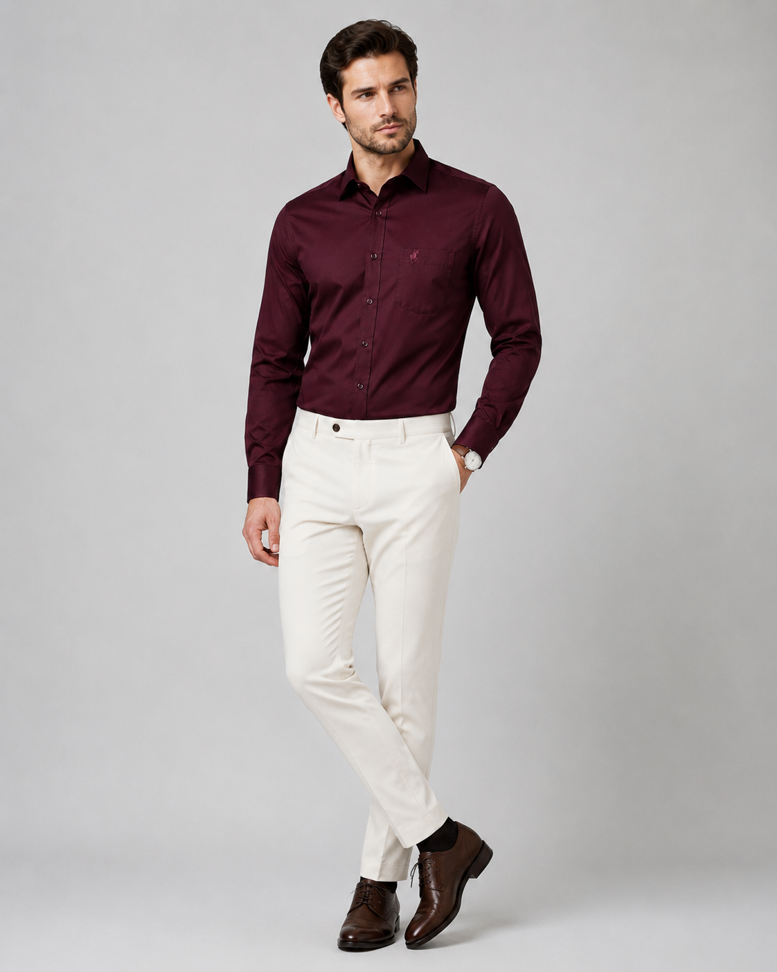 Men Maroon Solid Premium Formal Shirt