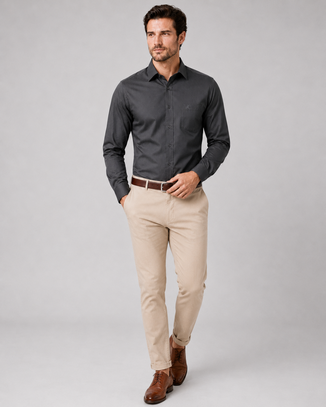Men Dark Grey Solid Premium Formal Shirt