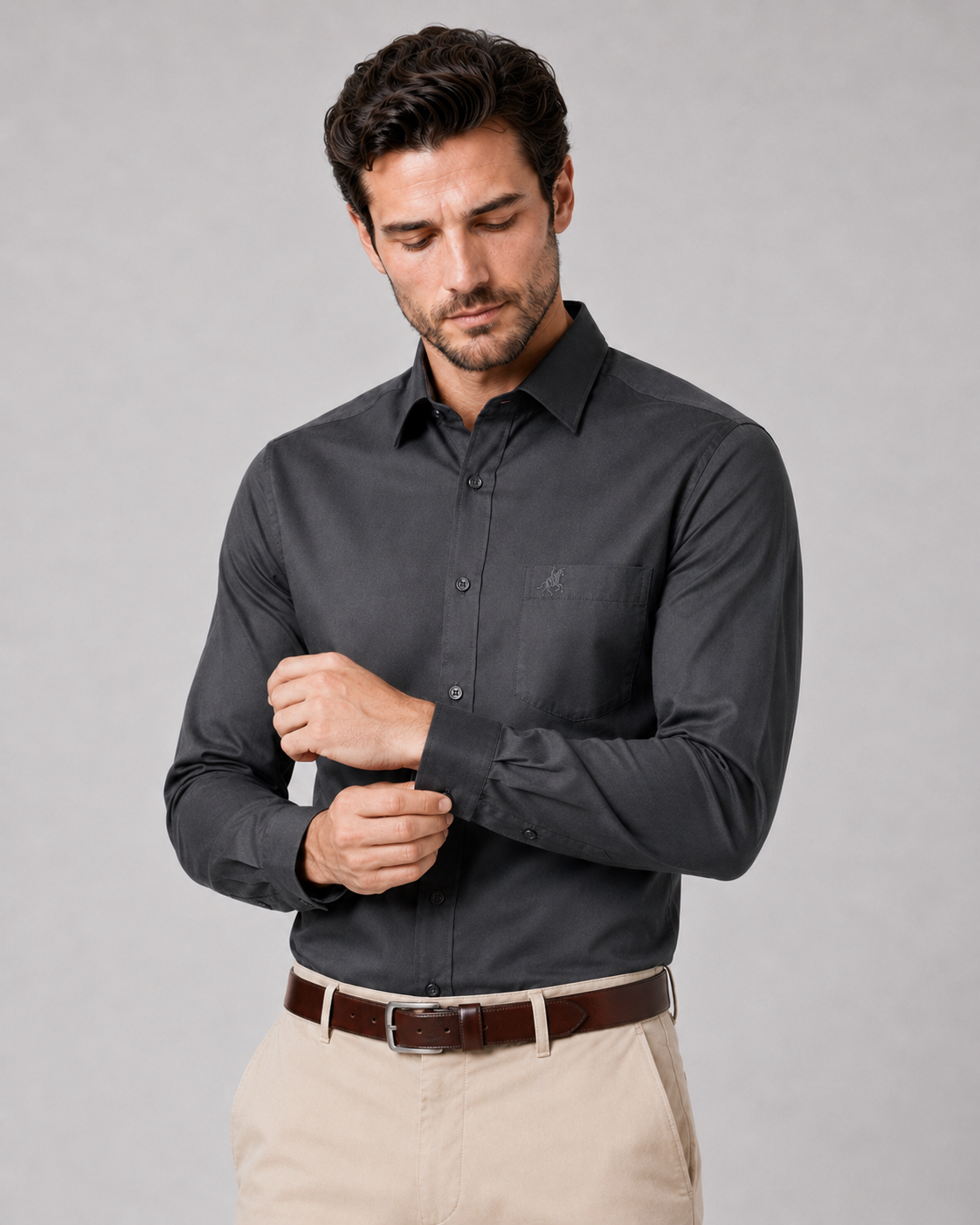 Men Dark Grey Solid Premium Formal Shirt