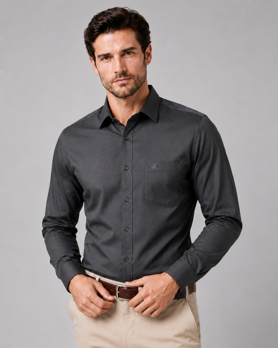 Men Dark Grey Solid Premium Formal Shirt