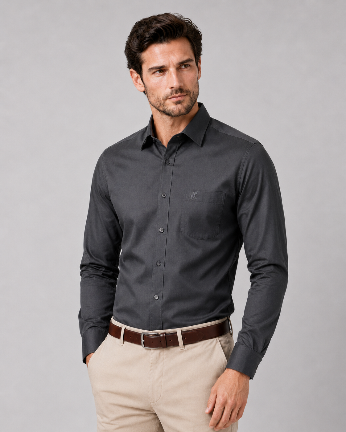 Men Dark Grey Solid Premium Formal Shirt