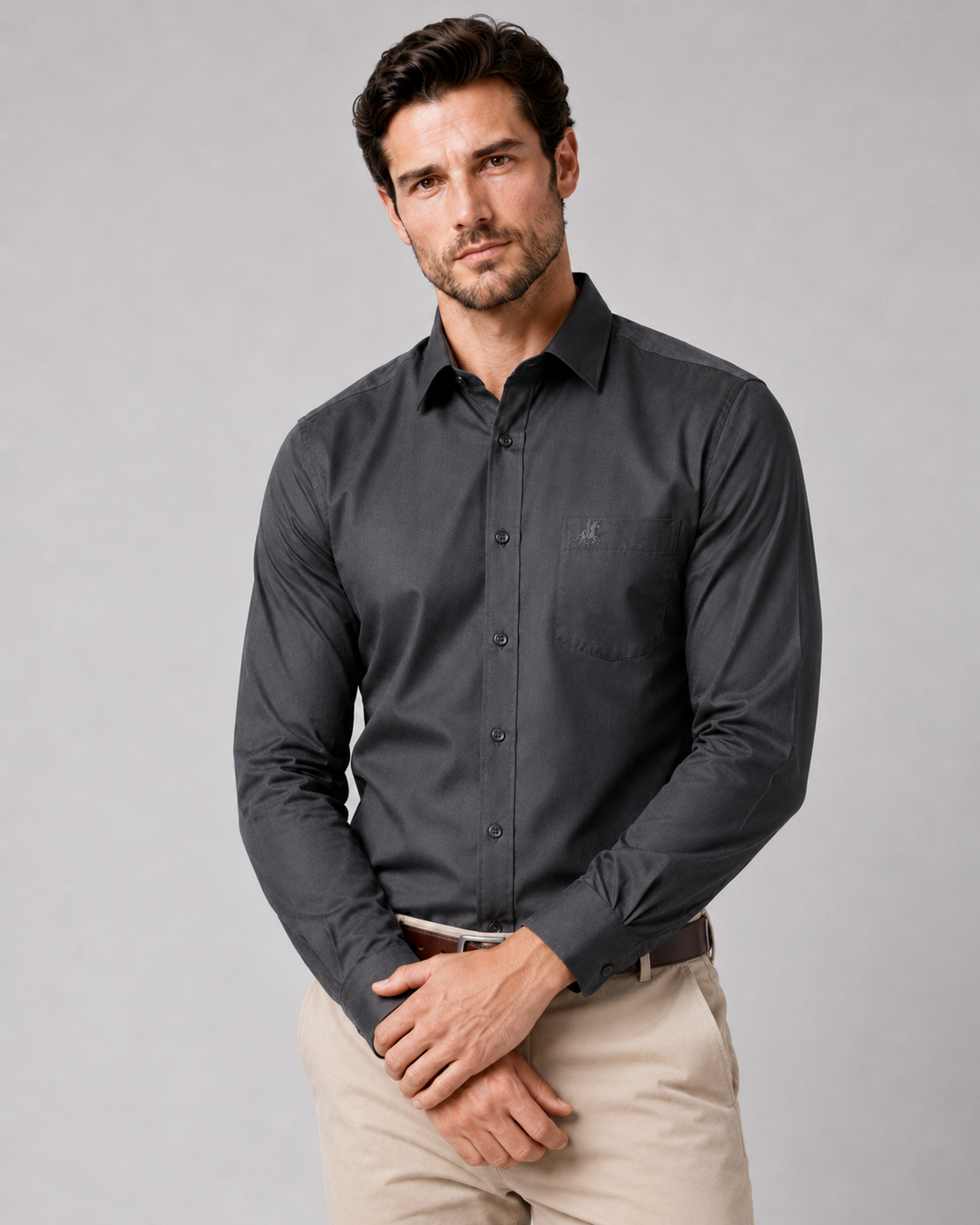 Men Dark Grey Solid Premium Formal Shirt