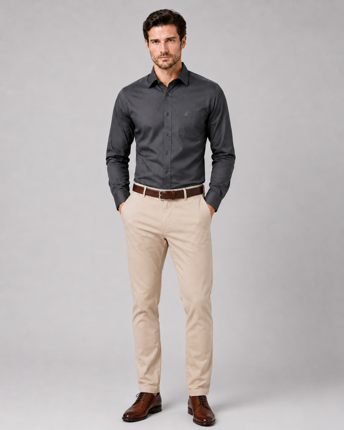 Men Dark Grey Solid Premium Formal Shirt