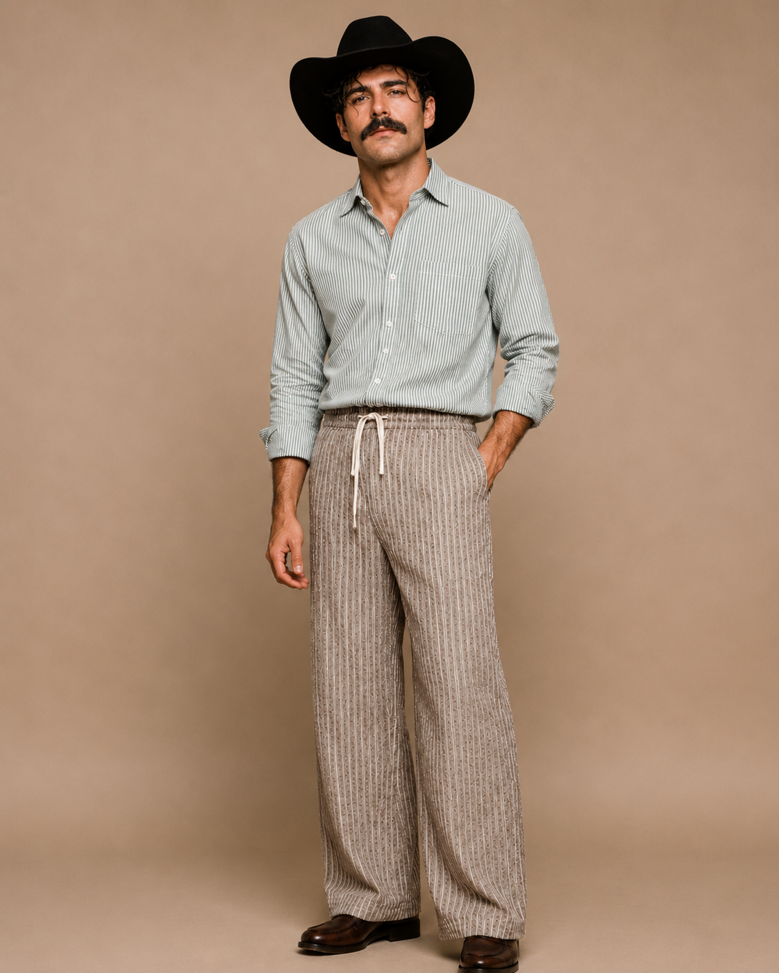 Green & White Striped Premium Cotton Casual Shirt
