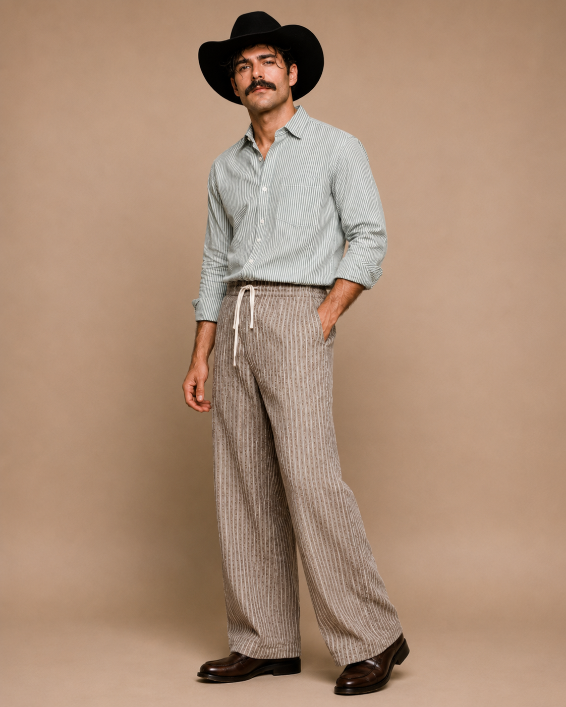 Green & White Striped Premium Cotton Casual Shirt