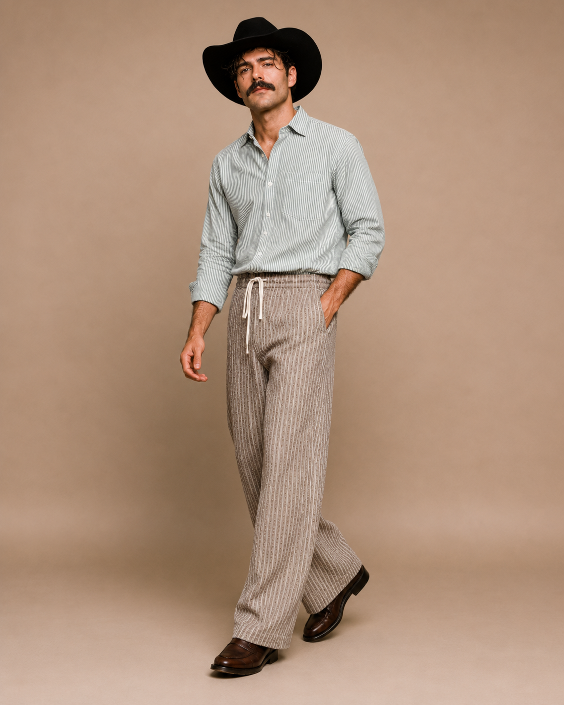Green & White Striped Premium Cotton Casual Shirt