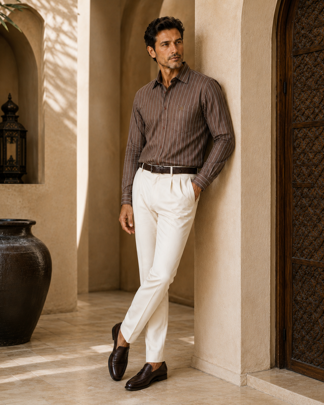 Brown Striped Premium Cotton Casual Shirt