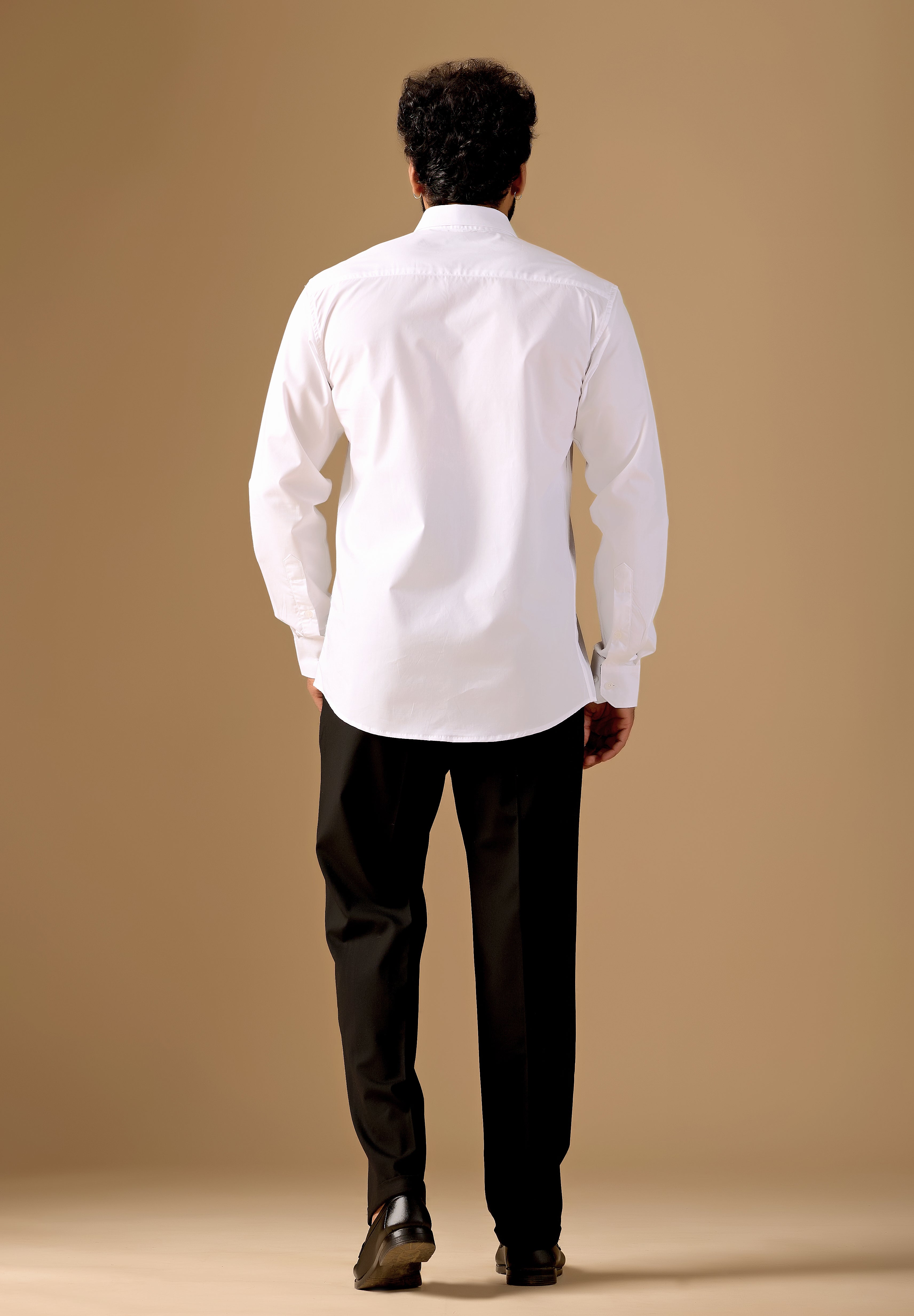 Men White Solid Supima Cotton Shirt with Black Contrast Detail