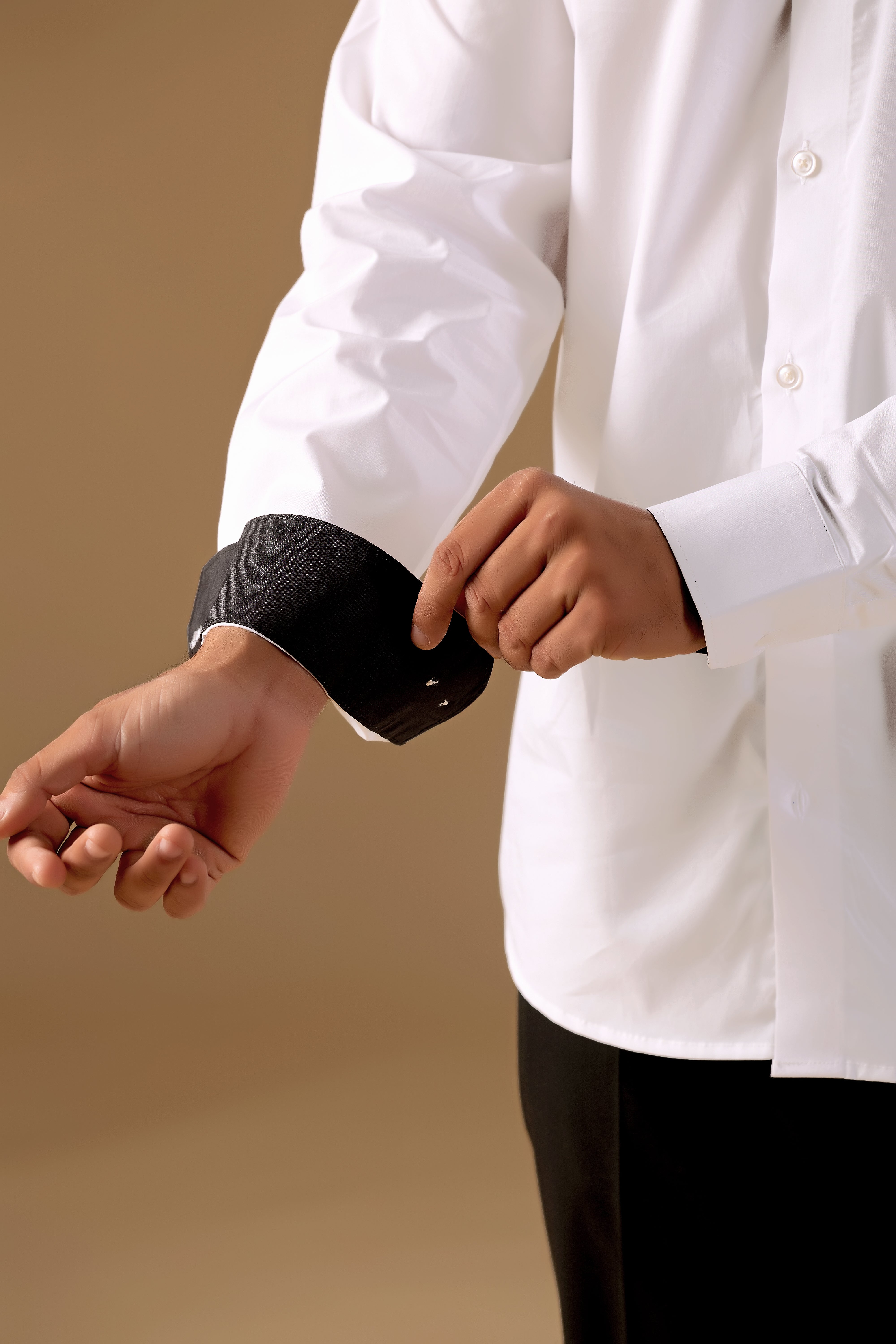 Men White Solid Supima Cotton Shirt with Black Contrast Detail