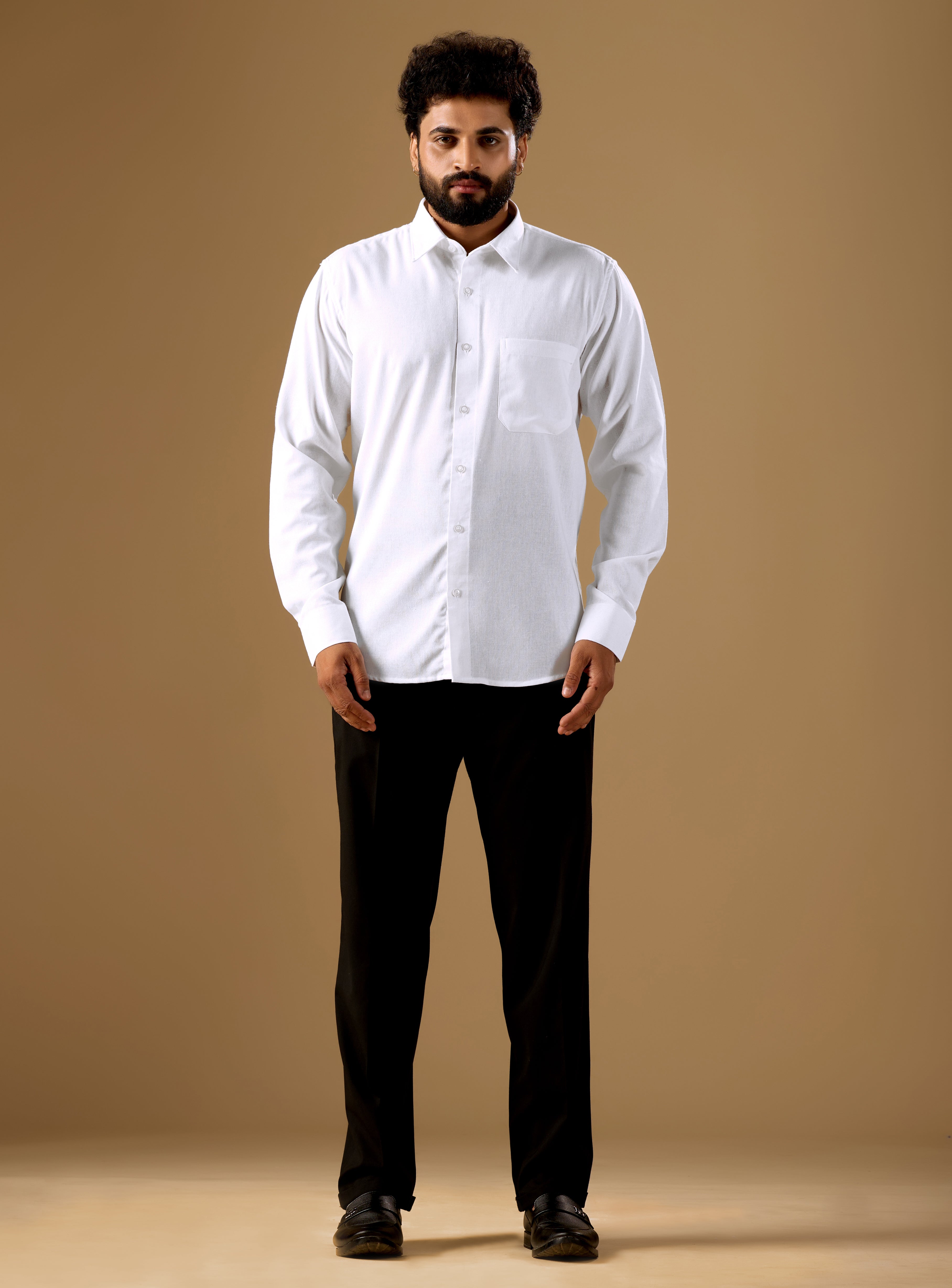 Men White Solid Pure Khadi Shirt