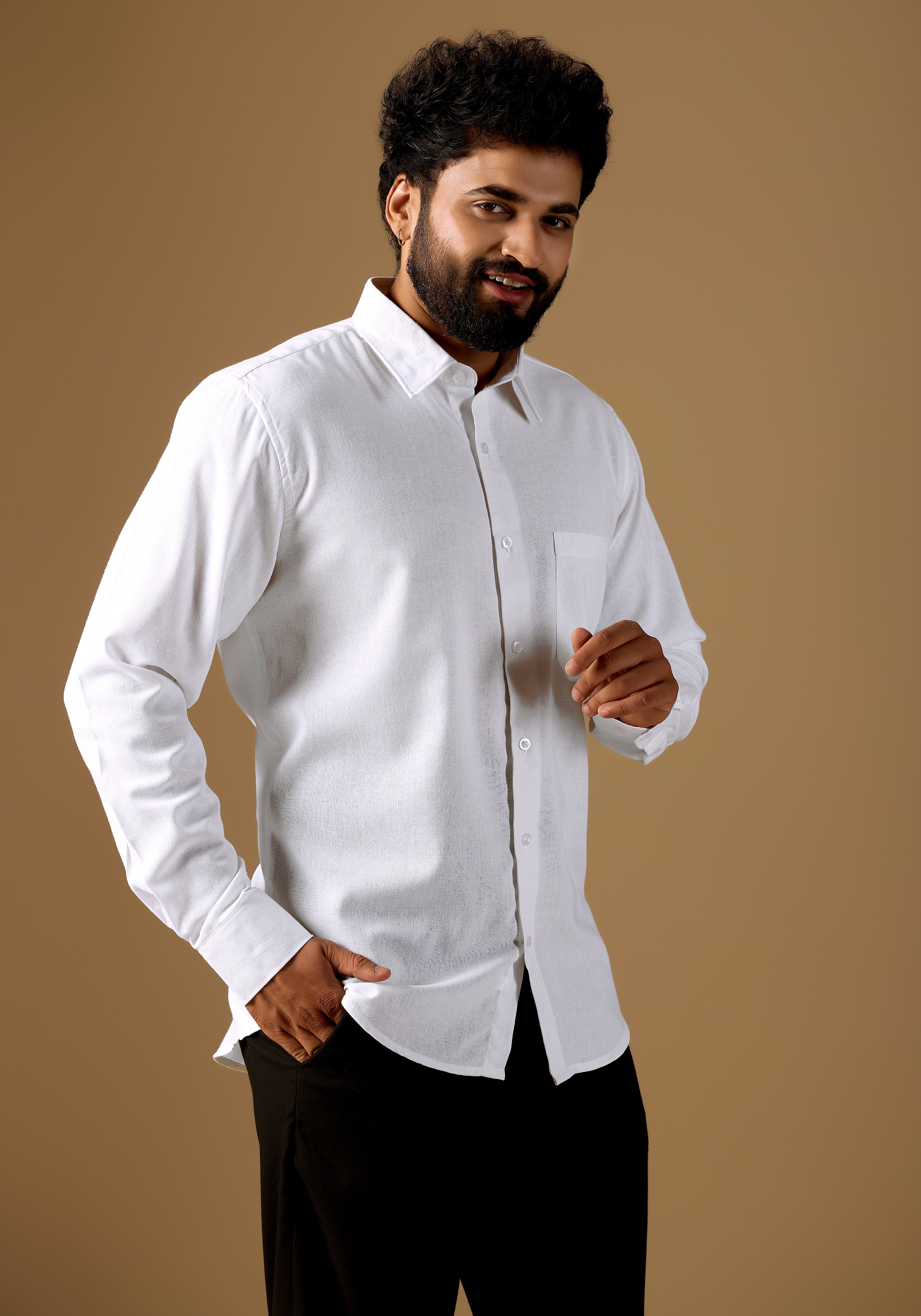 Men White Solid Pure Khadi Shirt
