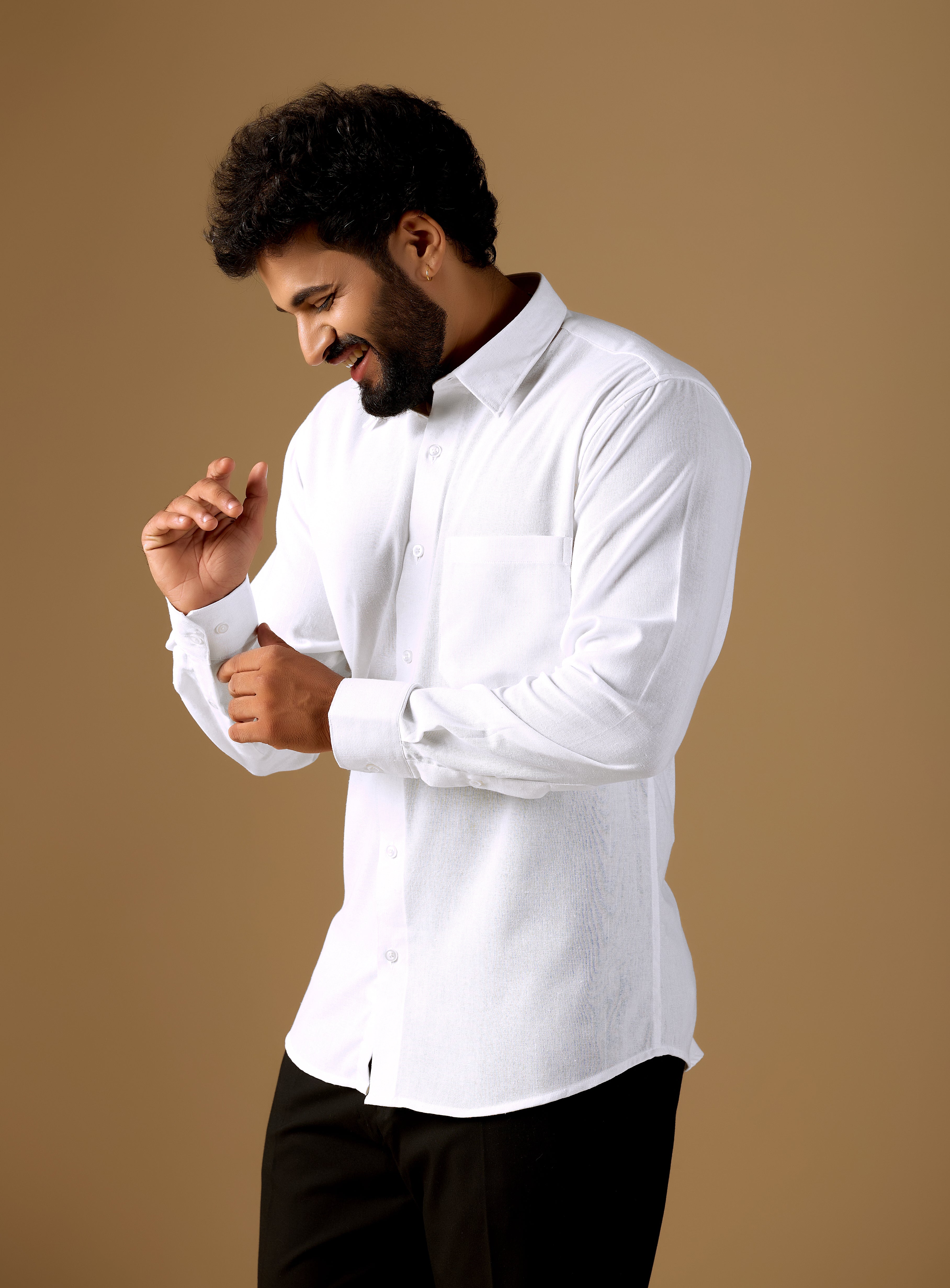 Men White Solid Pure Khadi Shirt