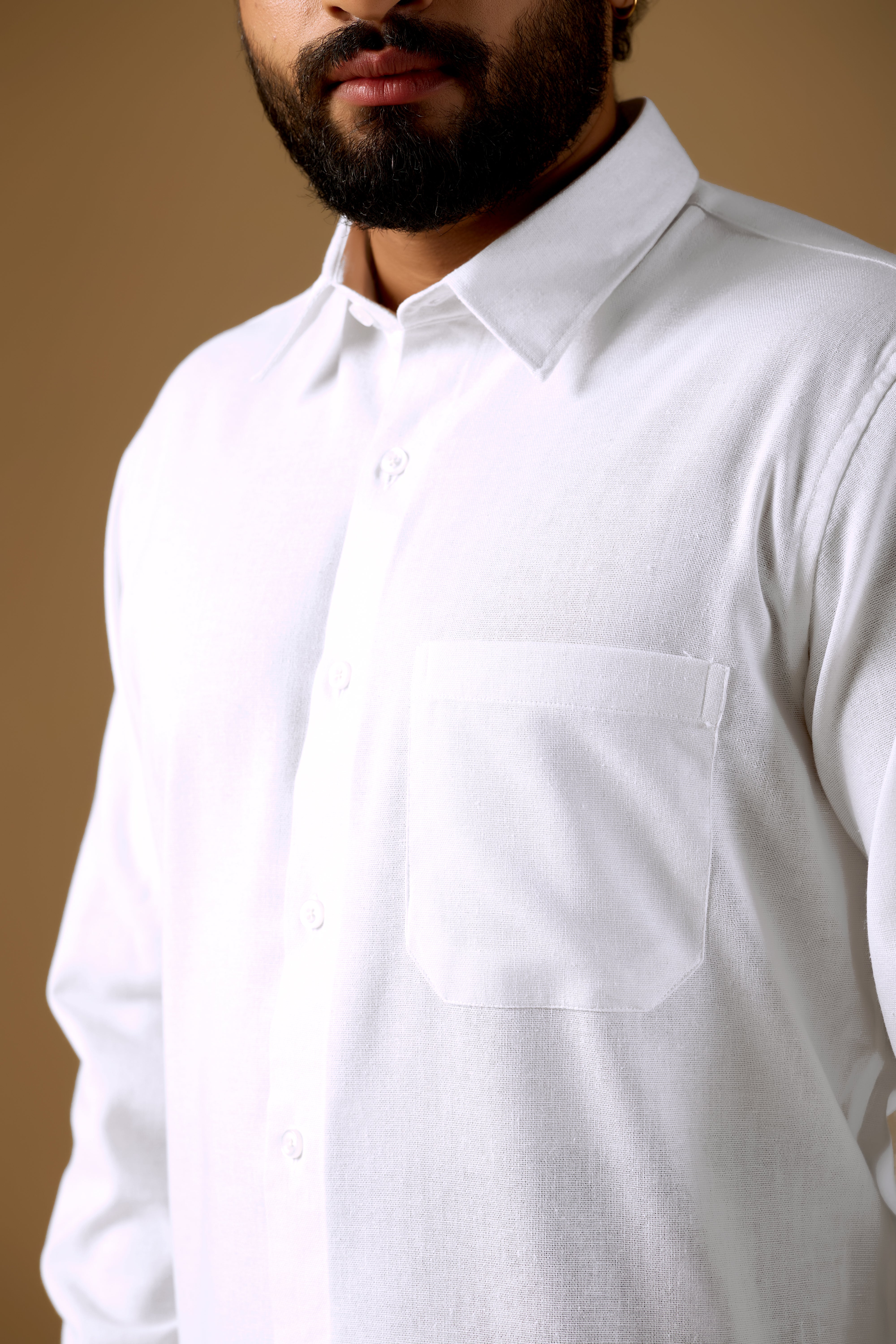 Men White Solid Pure Khadi Shirt