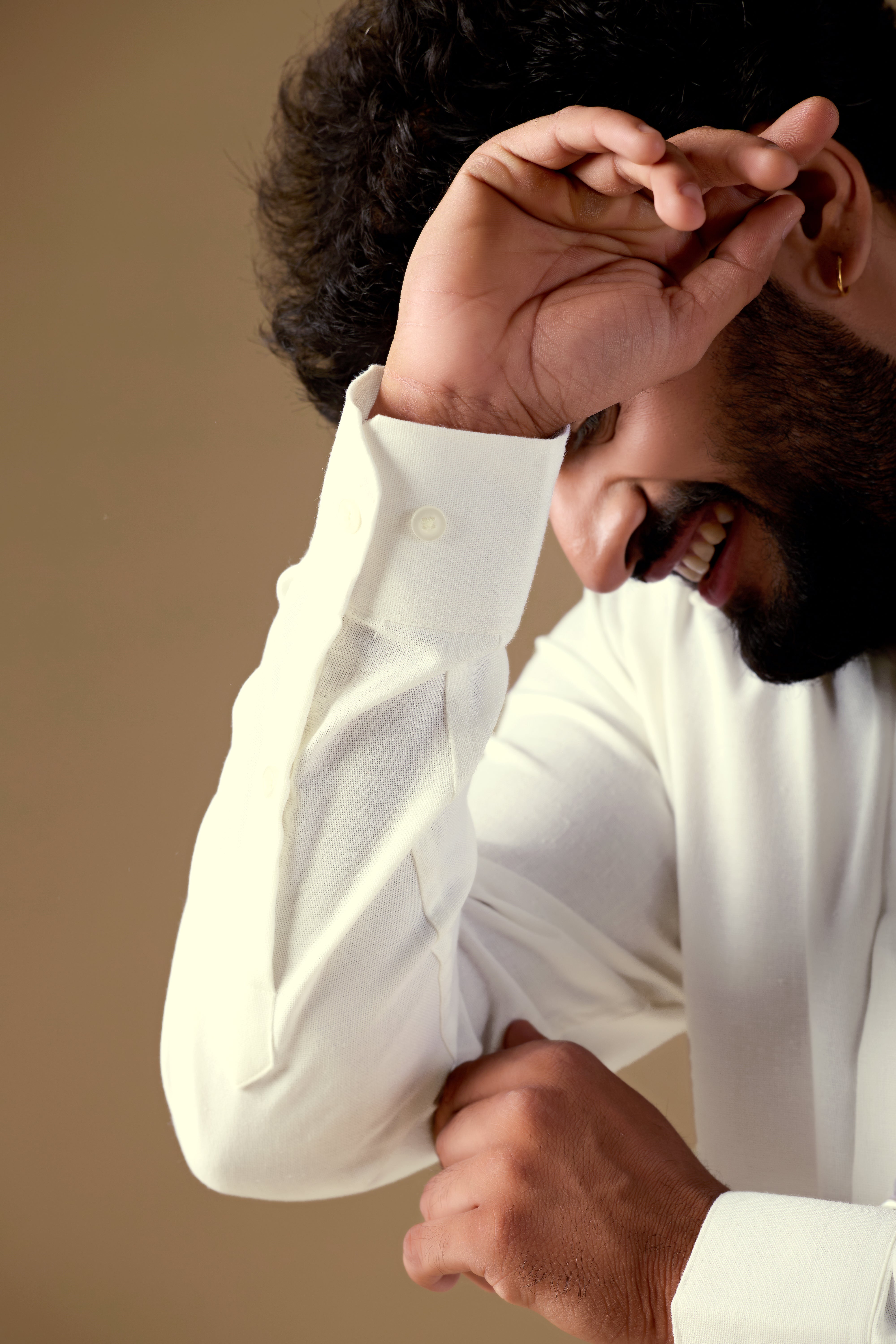 Men White Solid Pure Linen Shirt