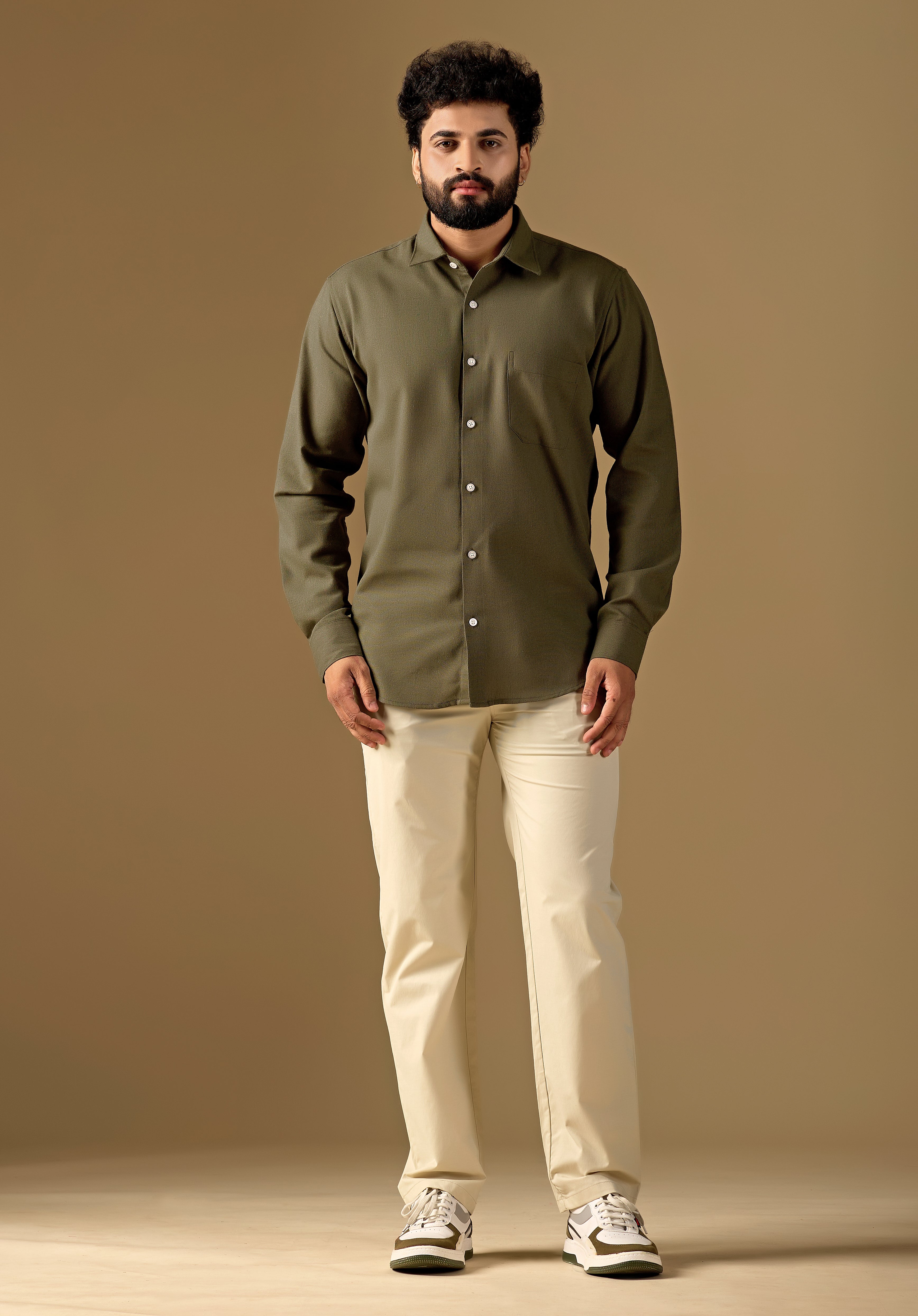 Men Green Solid Pure Khadi Shirt