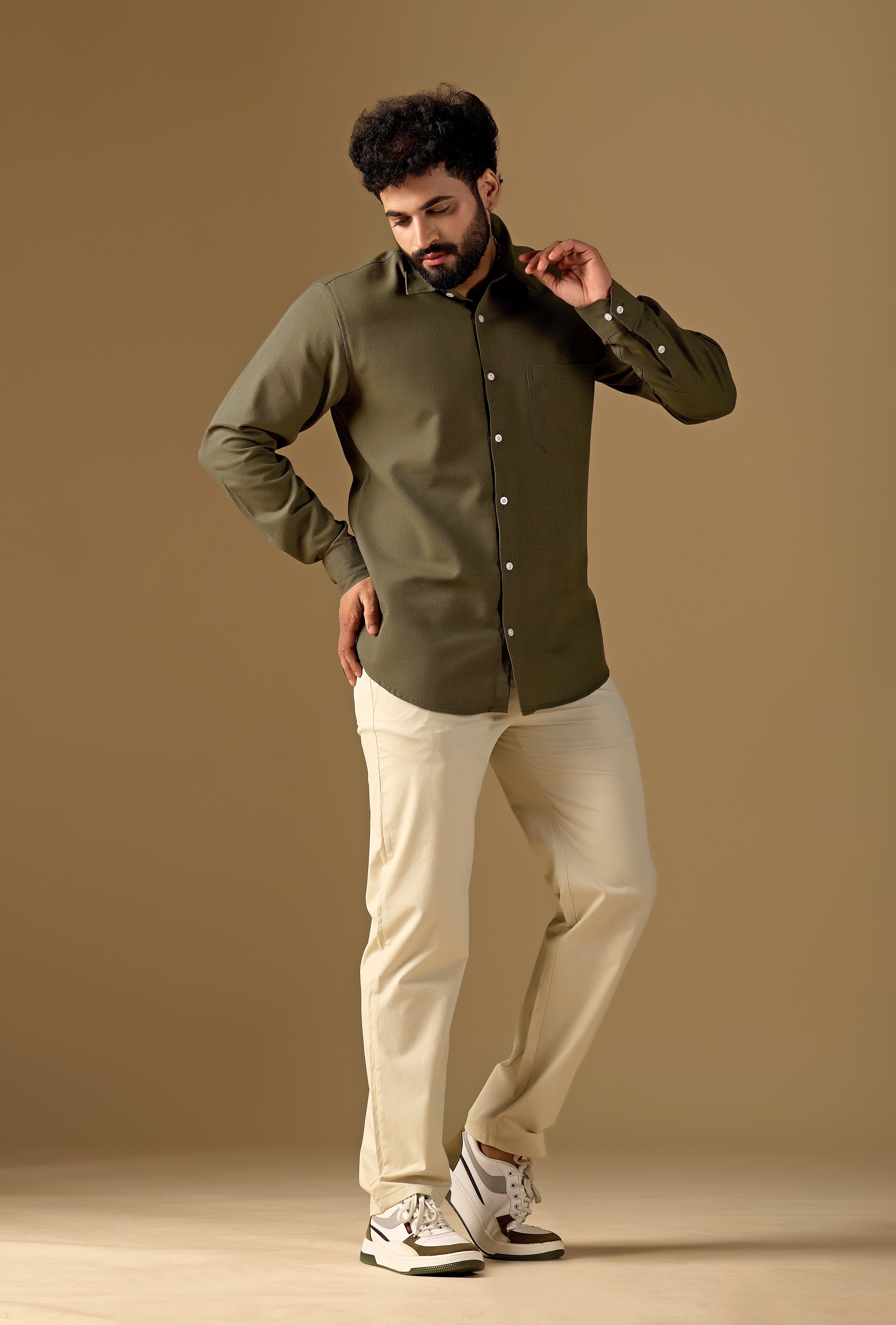 Men Green Solid Pure Khadi Shirt