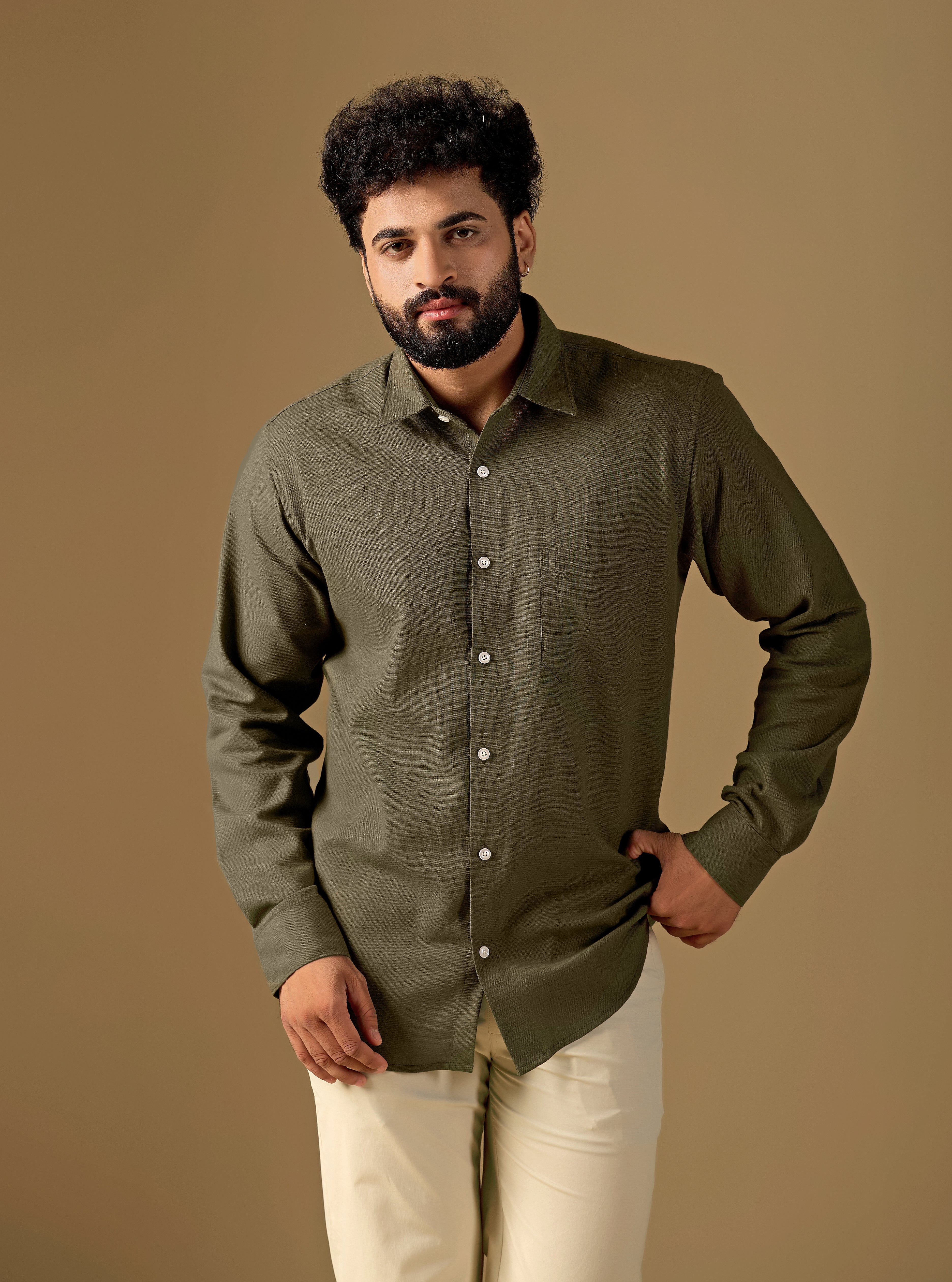 Men Green Solid Pure Khadi Shirt