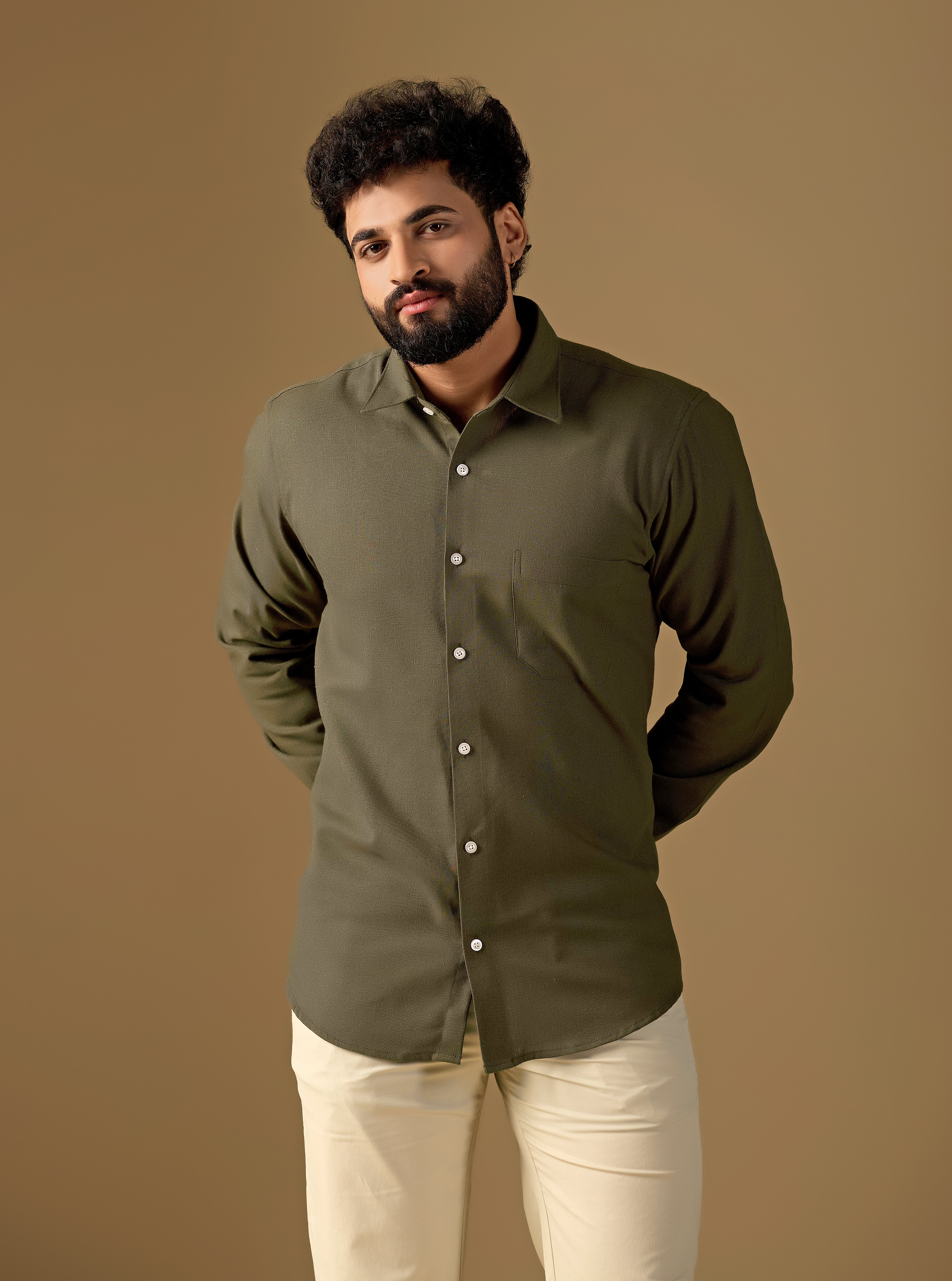 Men Green Solid Pure Khadi Shirt