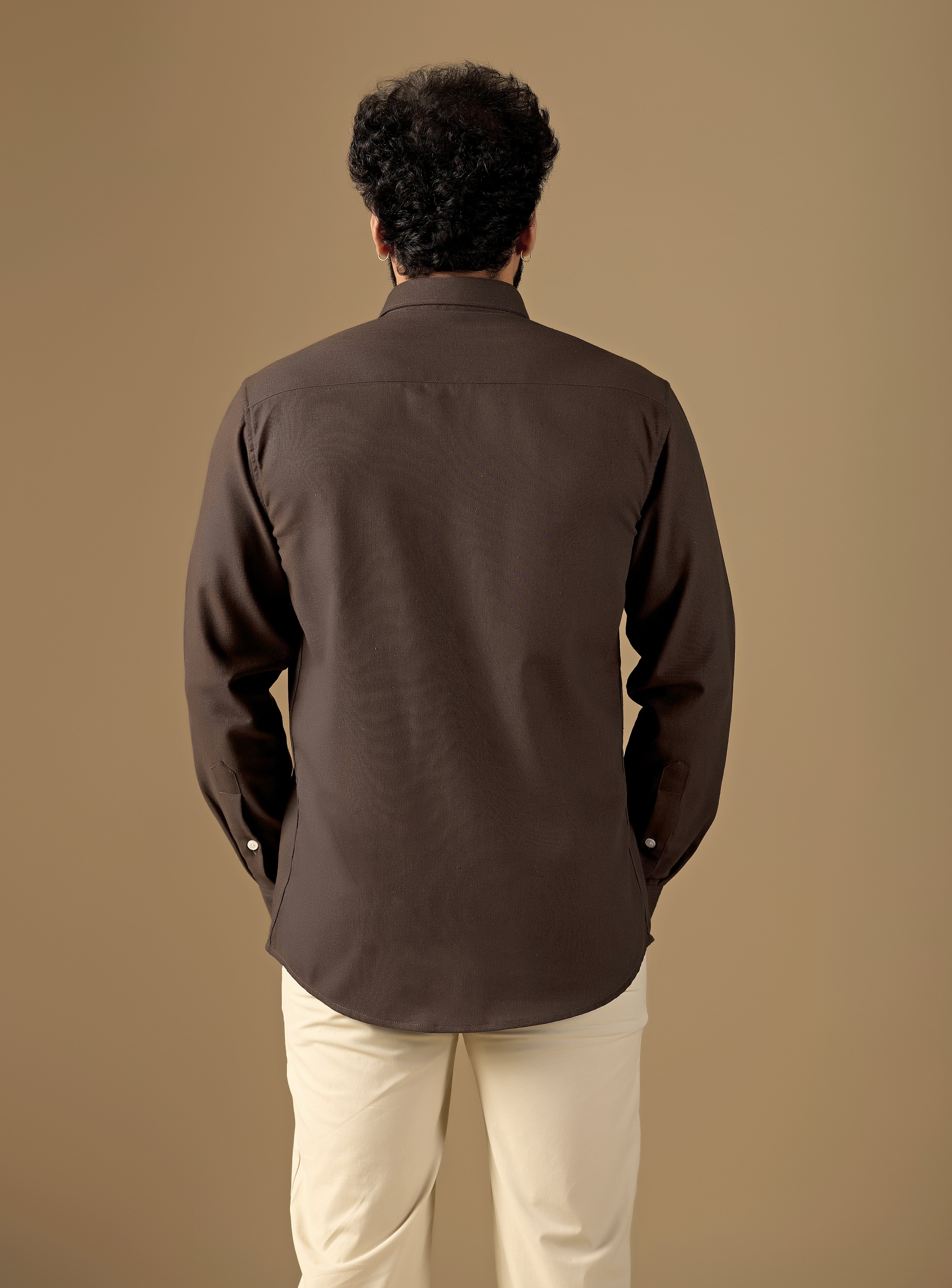 Men Brown Solid Pure Khadi Shirt
