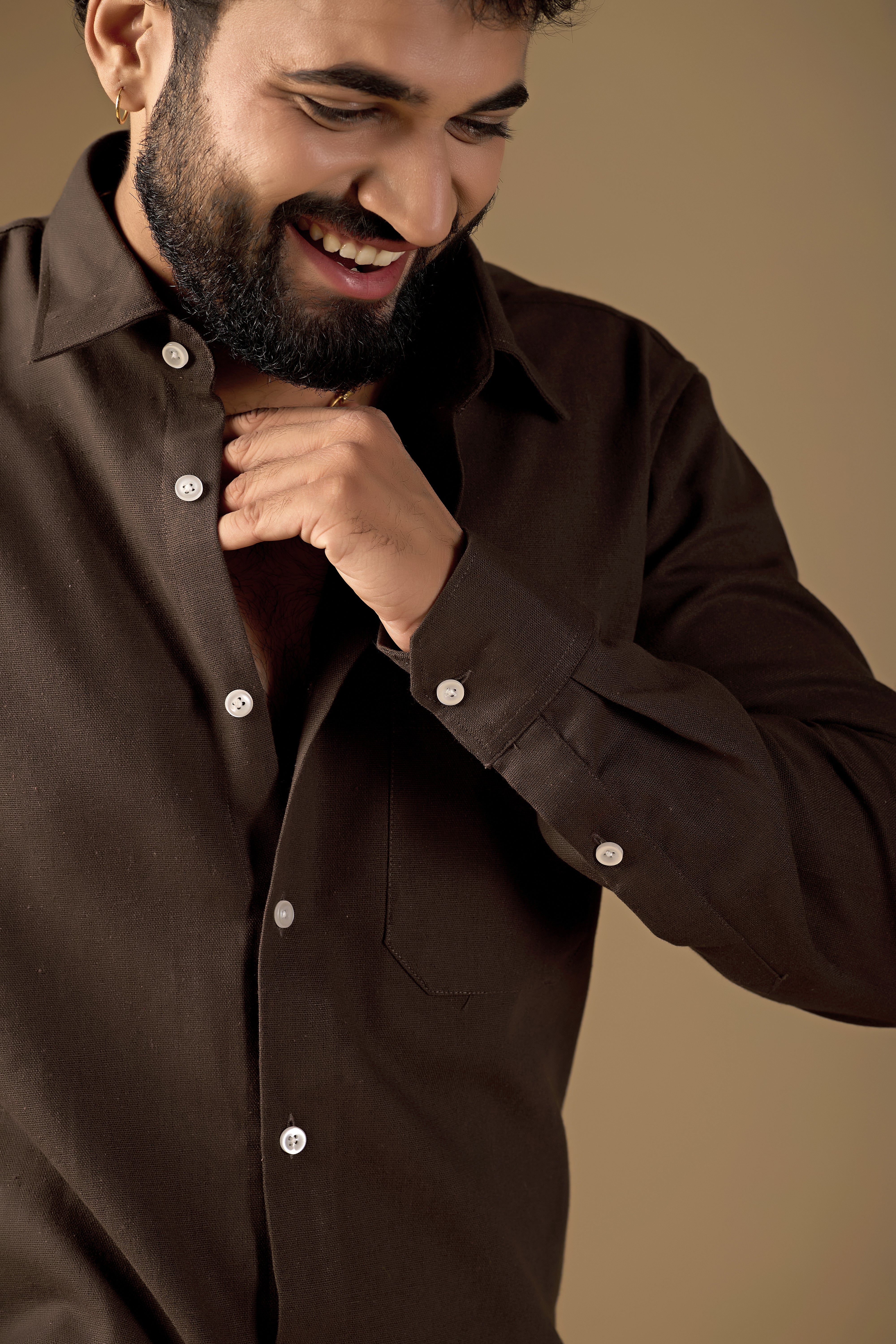 Men Brown Solid Pure Khadi Shirt