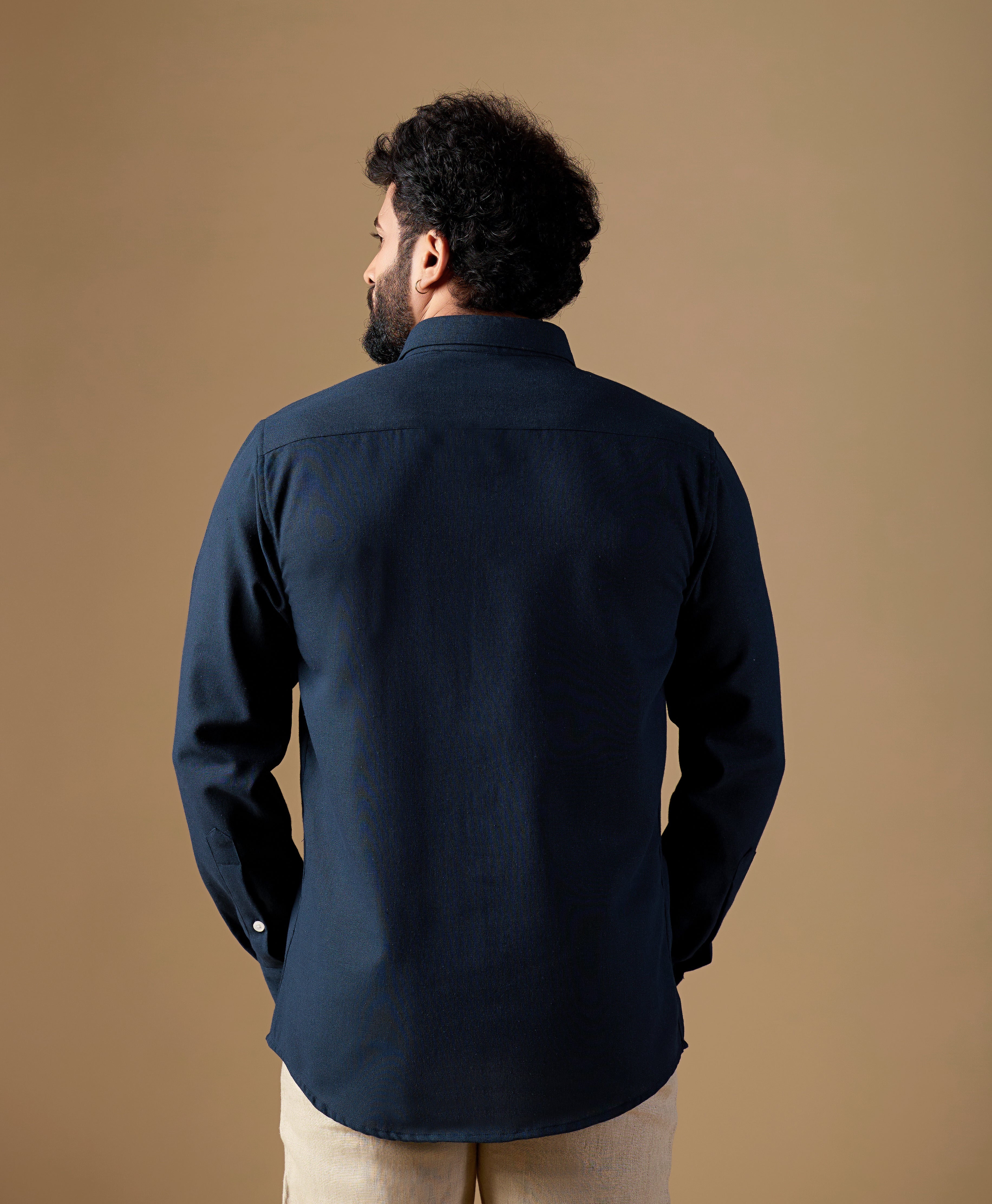 Men Blue Solid Pure Khadi Shirt