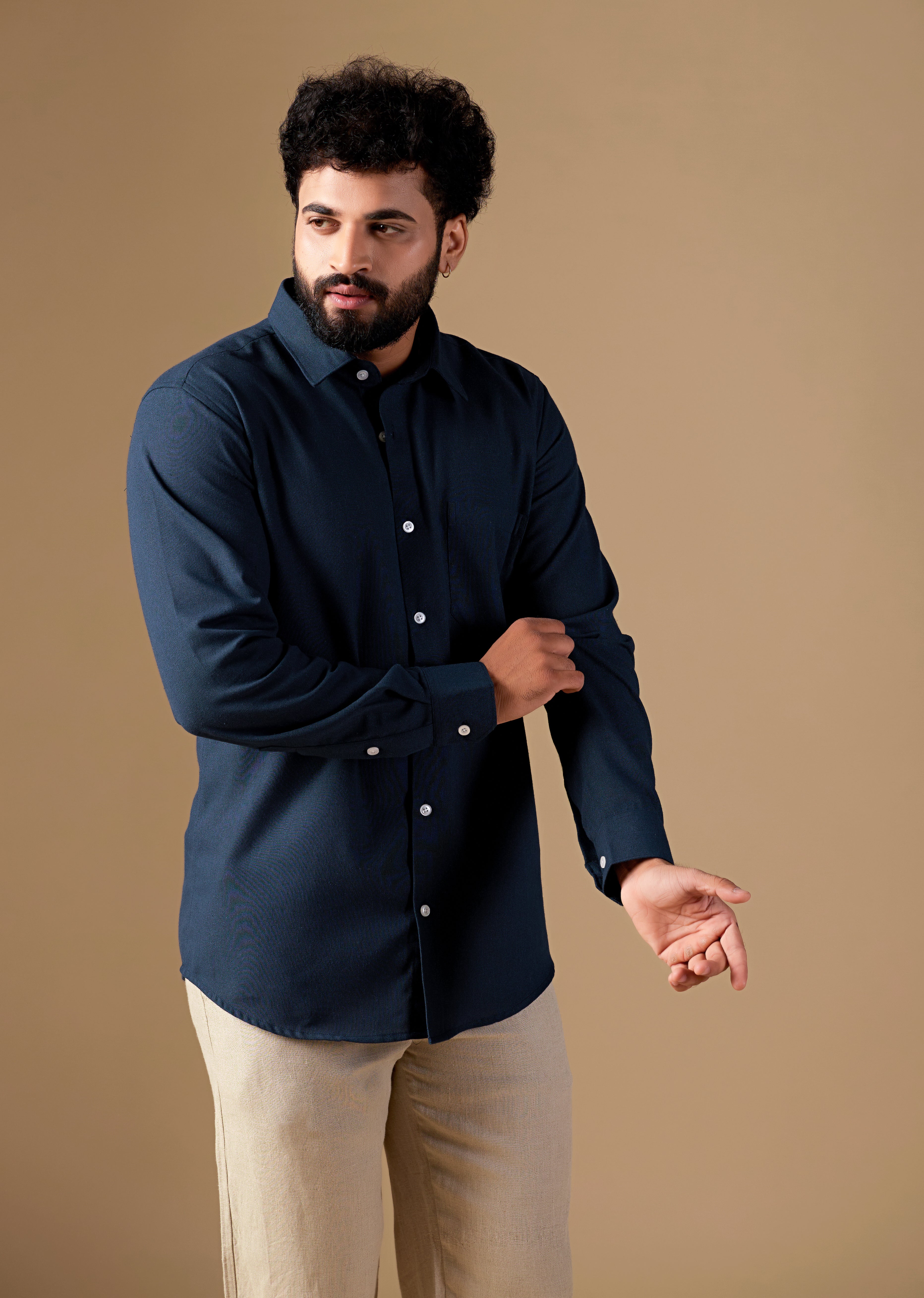 Men Blue Solid Pure Khadi Shirt